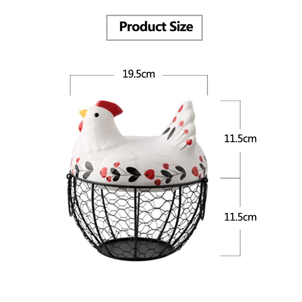 Hand-Painted Wrought Iron Egg Storage Basket - Creative Kitchen Organizer for Ginger, Garlic, Potatoes & Fruits - Rustic Ceramic Hollow Container for Farmhouse & Country Style Kitchens
