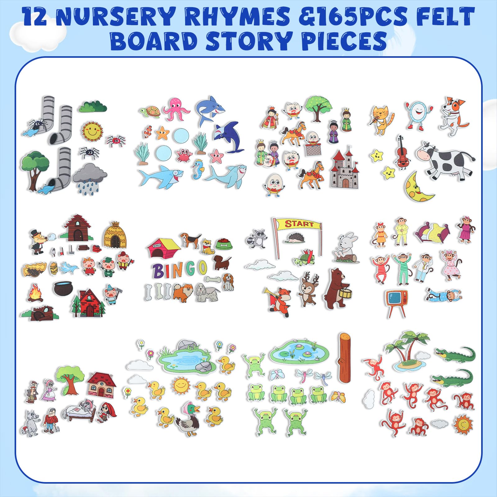 12pc Felt Board Story Set - Fairy Tales & Animals for Preschool Storytelling