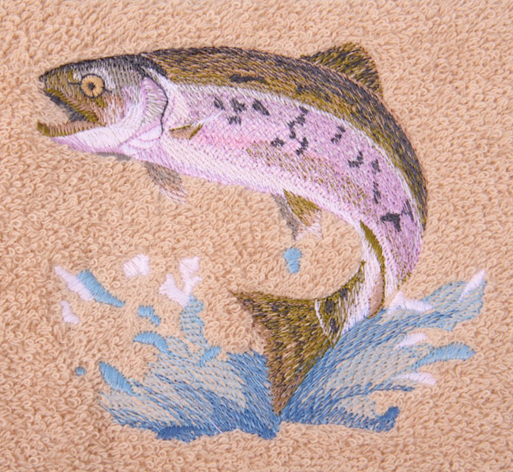 Premium Embroidered Jumping Trout Bath Towel Set - Soft Absorbent Quick-Dry Cotton Bath Towels for Spa, Beach & Luxury Bathroom Decor
