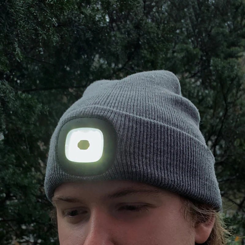 Kikkerland LED Light Up Beanie Hat - Grey Winter Knit Cap with Built-in Lights for Night Safety & Outdoor Activities - Perfect for Running, Walking, and Cold Weather Fashion