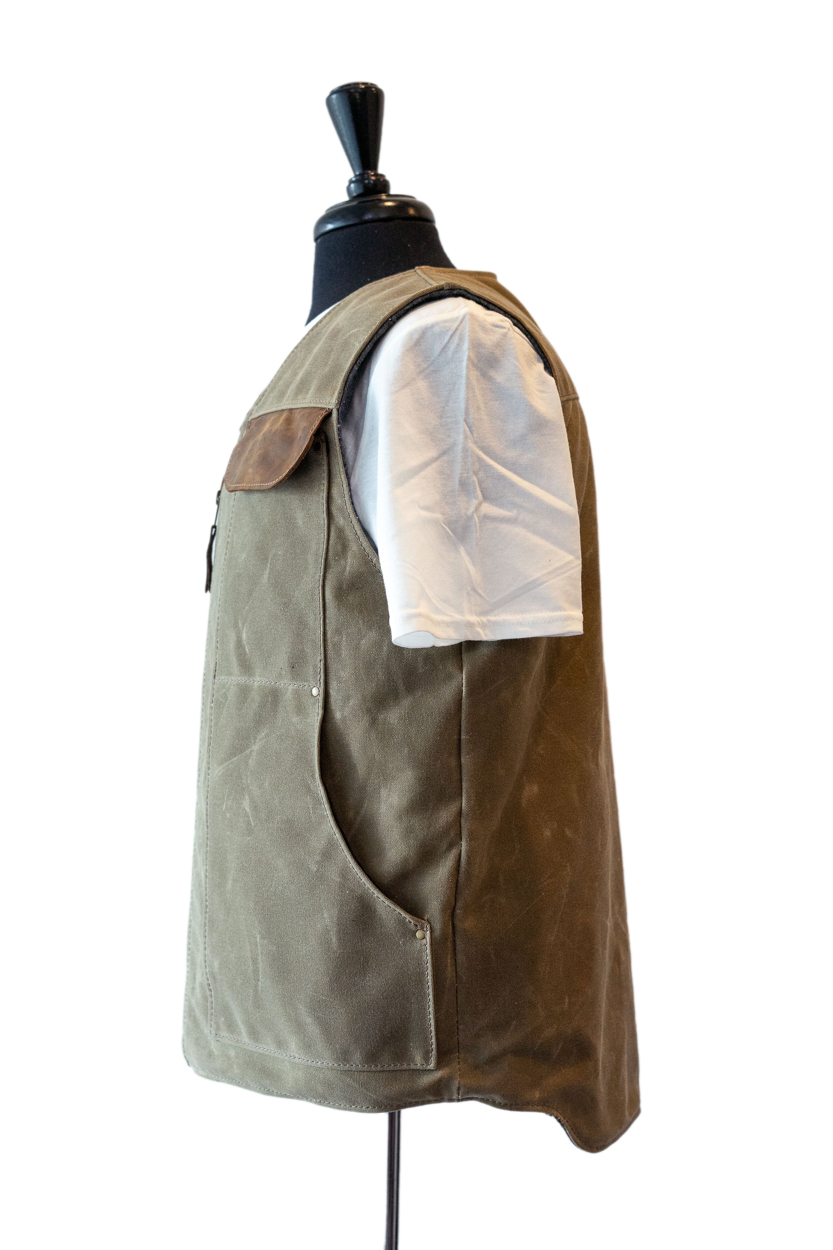 PREORDER: LIMITED EDITION FIELD TAN GREEN CANVAS & BROWN LEATHER VEST - Perfect for Outdoor Adventures & Casual Wear