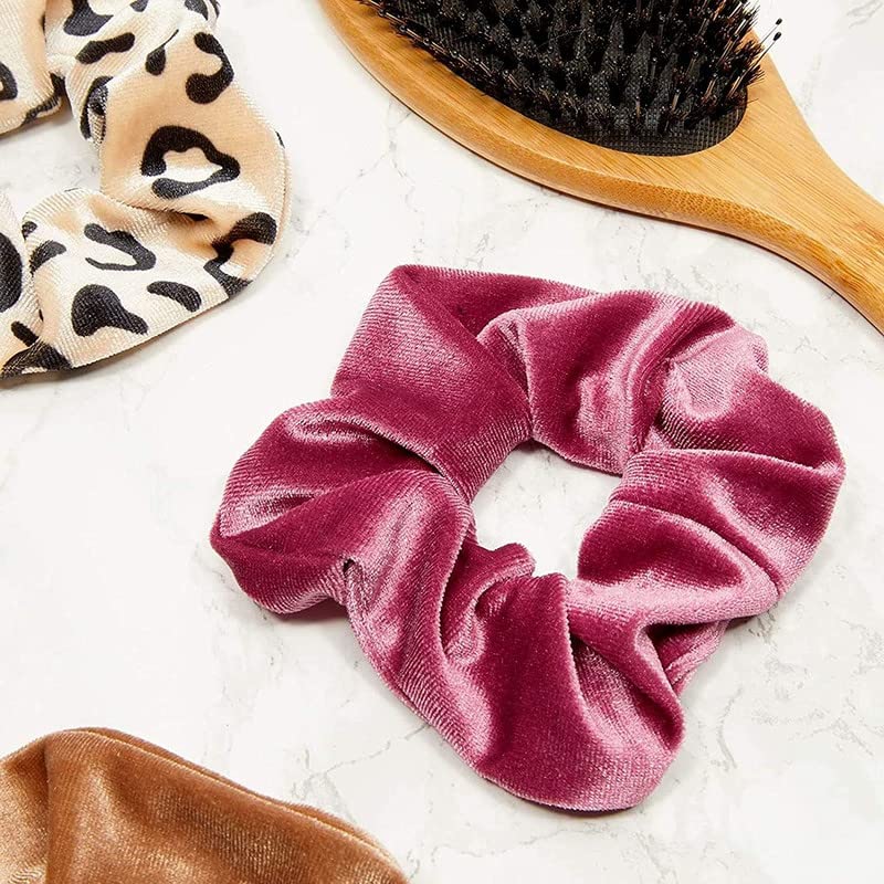 FAMEZA Velour Animal Print Hair Scrunchies for Women, Teens & Girls - 12 Pack Soft Stretchy Hair Ties - Perfect for School, Work, Gym & Everyday Fashion Accessories
