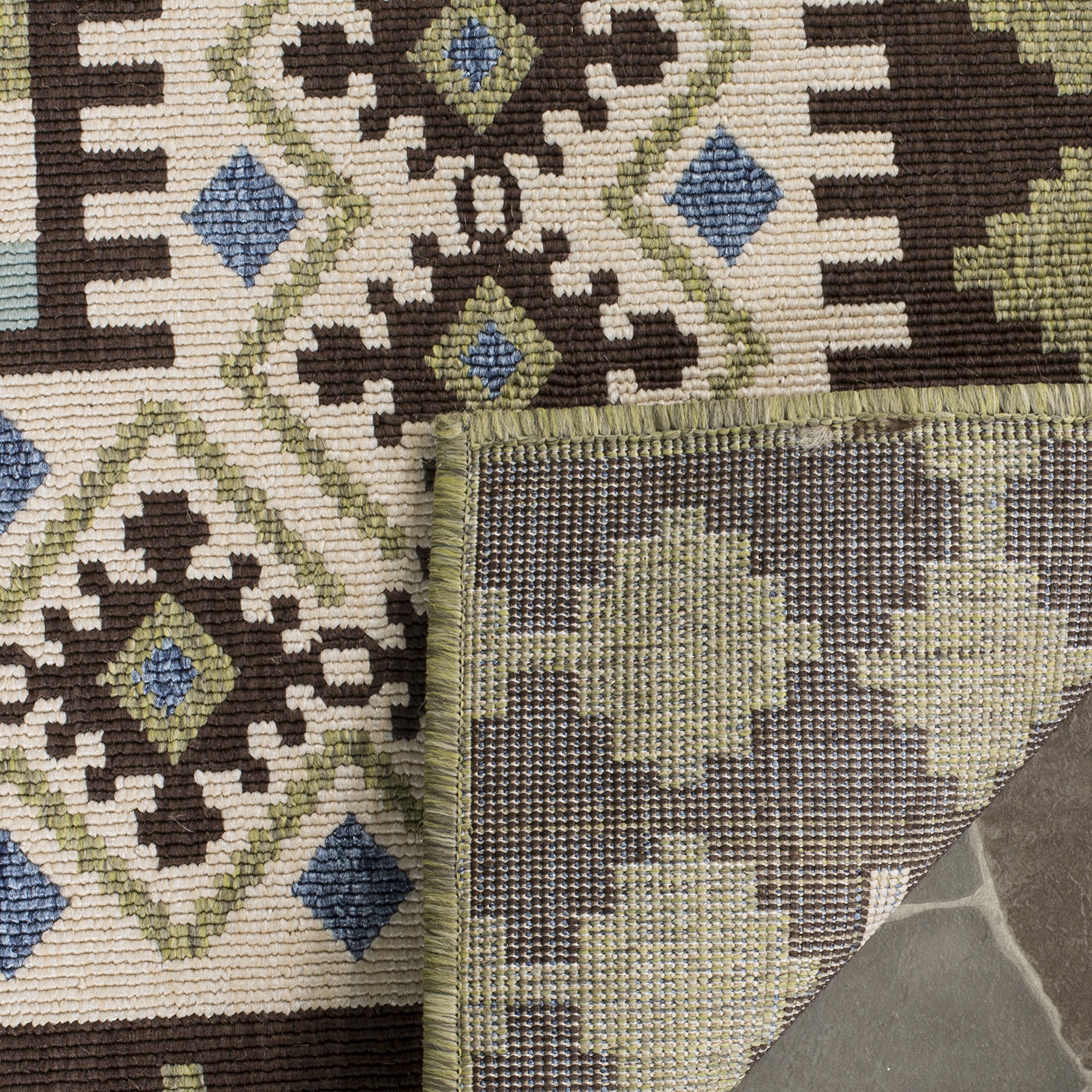 SAFAVIEH Veranda Collection 8' x 11' Boho Chic Area Rug - Chocolate & Green Non-Shedding Washable Indoor Outdoor Rug - Perfect for Living Room, Bedroom, Patio, Backyard & Mudroom (VER099-0624)