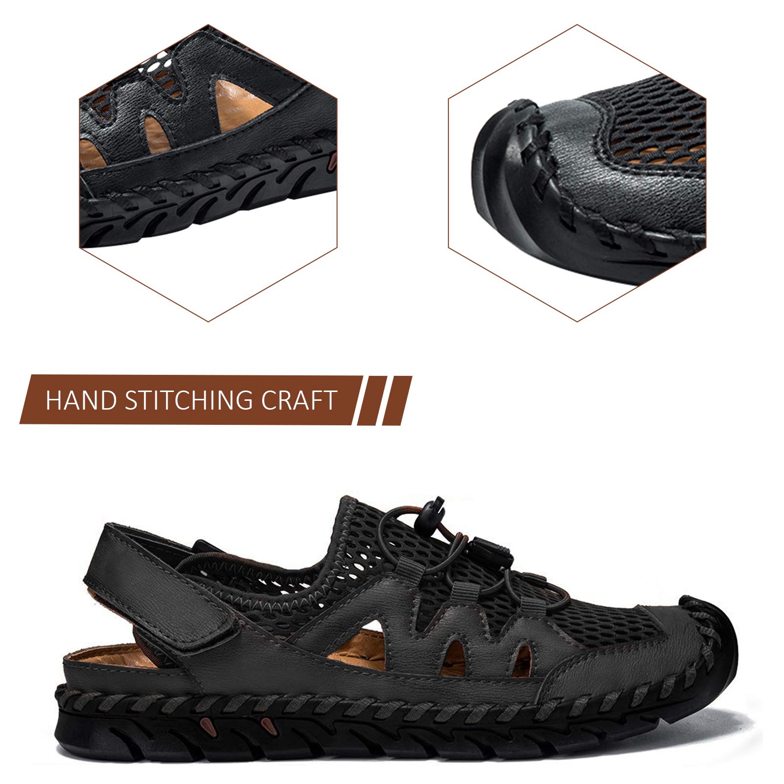 **Men's Leather Fisherman Sandals - Breathable Closed Toe Beach Shoes for Summer | Non-Slip Water Sandals for Hiking, Walking & Outdoor Activities | Handmade Comfortable Anti-Collision Athletic Slides**    *(Perfect for beach trips, hiking adventures, casual walks, and water sports – lightweight and durable for all-day wear!)*