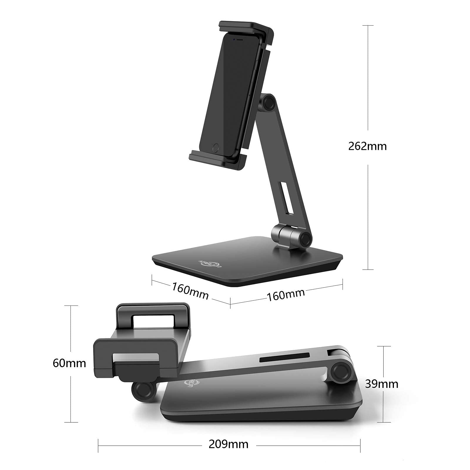 KABCON Adjustable Aluminum Alloy Tablet Stand - 360° Swivel & Foldable Phone & iPad Holder for Desk (4-14 Inch) - Compatible with iPad Pro/Air/Mini, Samsung Galaxy Tabs, Kindle Fire - Perfect for Home Office, Kitchen, Bedroom & Travel Use