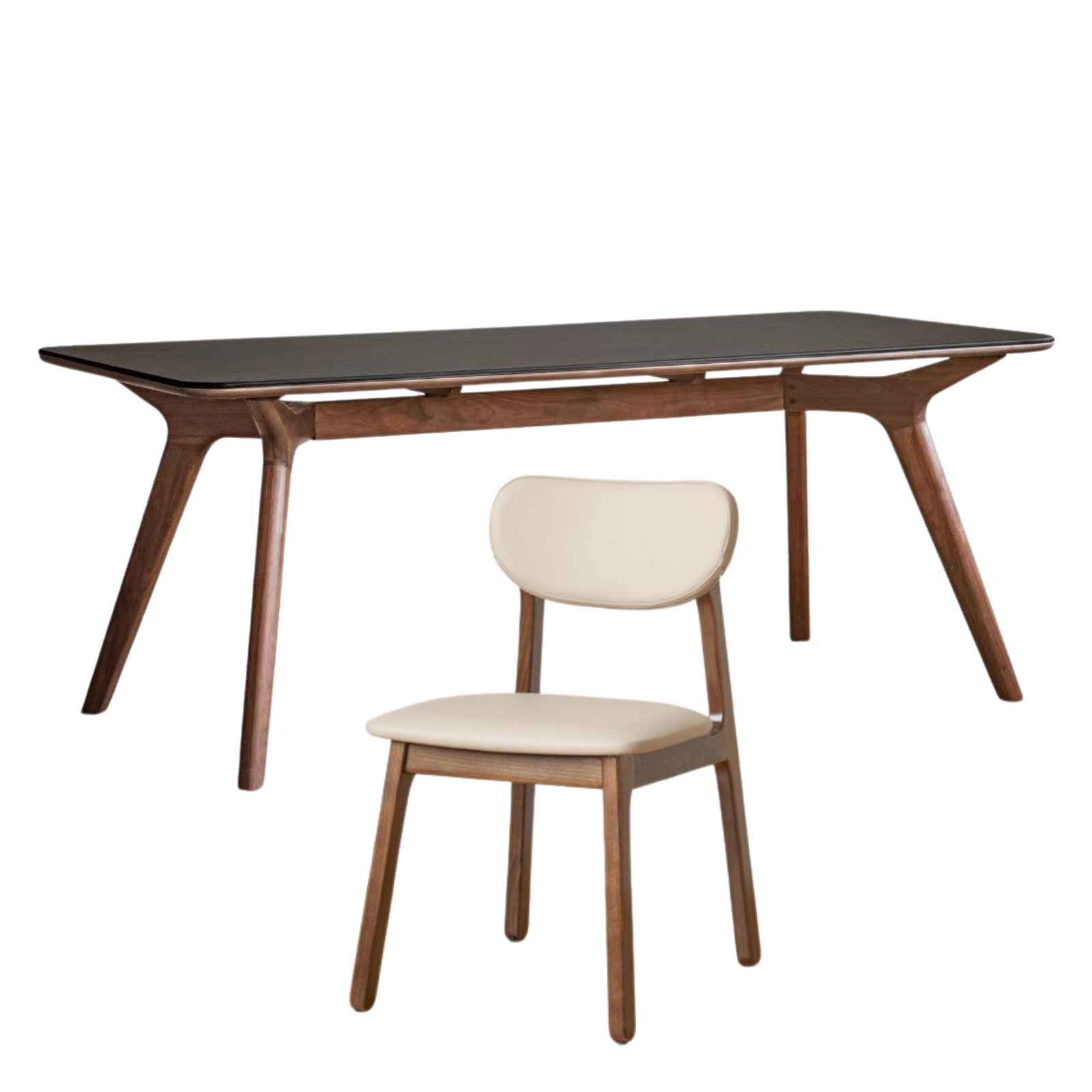 78.7x35.4x29.9 inch / 200x90x76 cm / Rich Dark Walnut color / Rock board dining table + Four Chairs