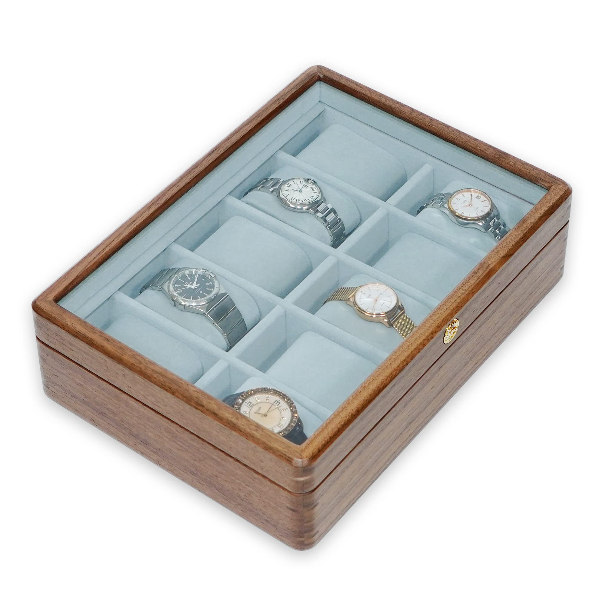 DESAINOPH® Luxury Wooden Watch Box Organizer for Men - Solid Walnut Wood Watch Storage Case with Real Glass Lid - Perfect for Watch Collection Display & Gift Giving