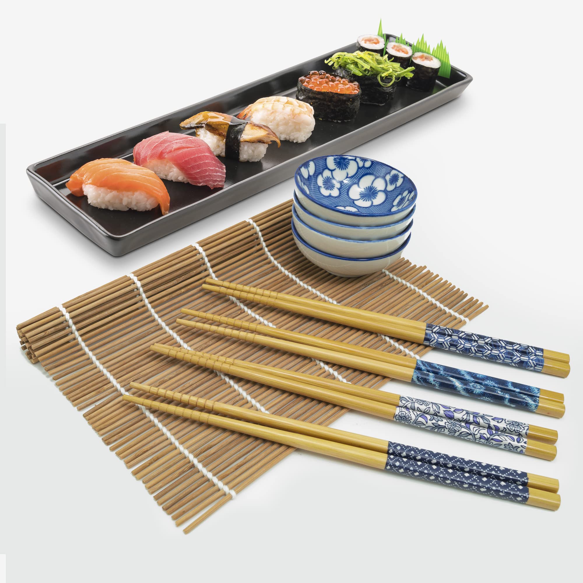 13-Piece Colorful Bamboo Chopsticks Set with Sauce Dishes - Perfect for Asian Cuisine, Sushi Nights & Home Dining