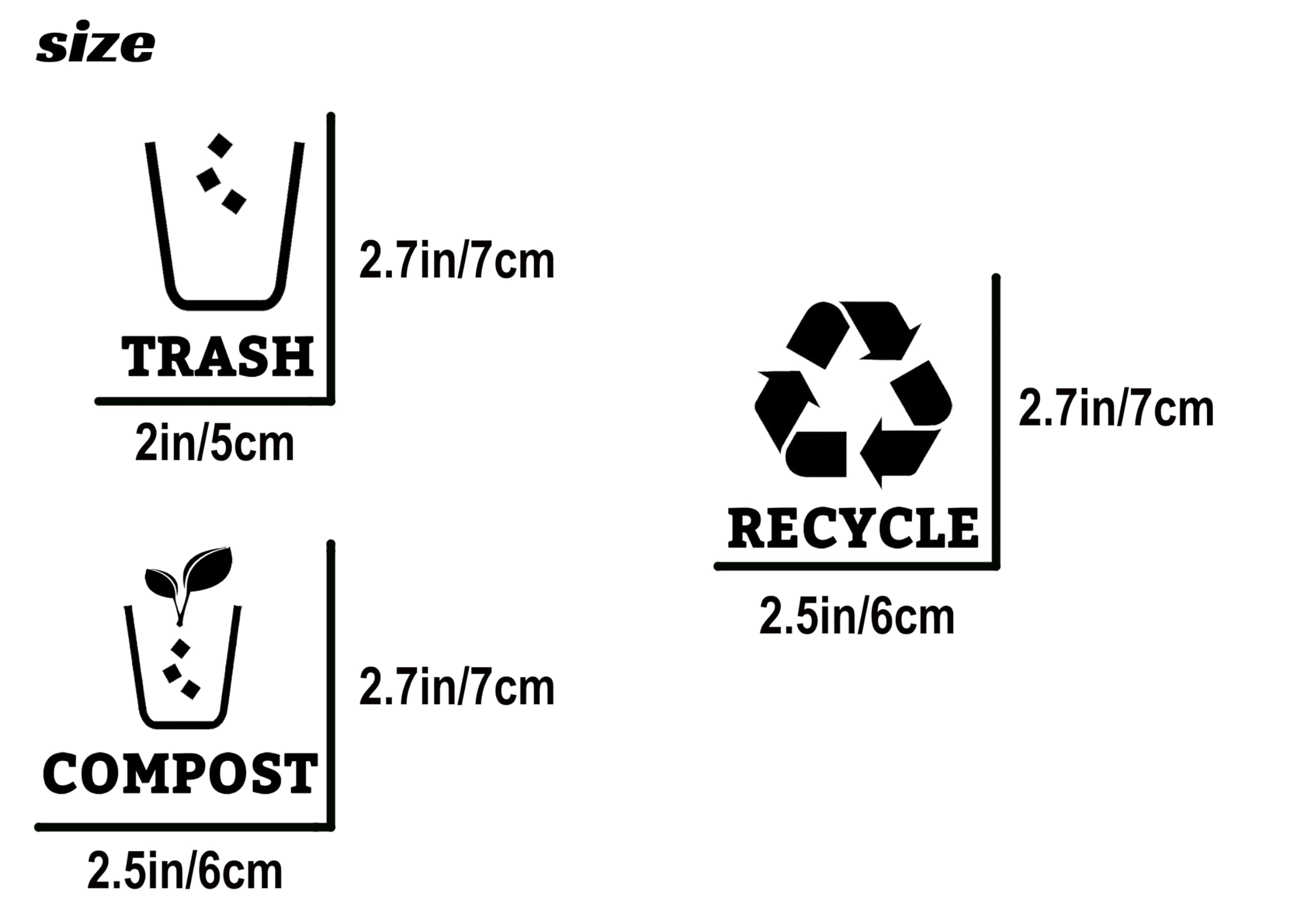 Recycle Stickers Set of 3 - Vinyl Trash Can Decals for Recycling Bin, Compost Bin & Waste Containers (2.7 Inch, Black) - Perfect for Kitchen, Office & Outdoor Use