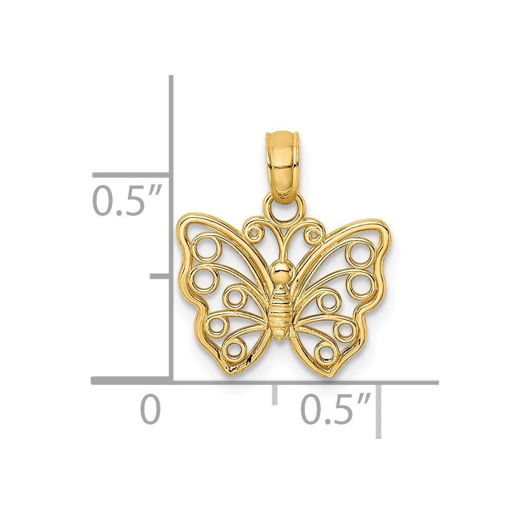 14K Solid Yellow Gold Butterfly Charm Pendant - 14mm x 14mm Cut-Out Design - Perfect for Necklaces, Bracelets & Jewelry Making - Elegant Gift for Women & Girls