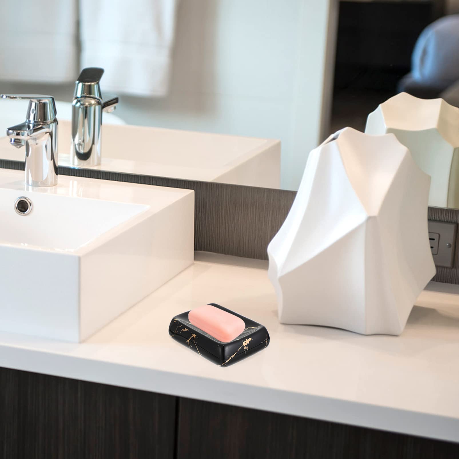 Ceramic Soap Holder with Drainage - Elegant Bathroom Soap Dish for Countertop, Sink, or Shower - Soap Storage Box & Tray for Home, Spa, and Guest Bath Decor