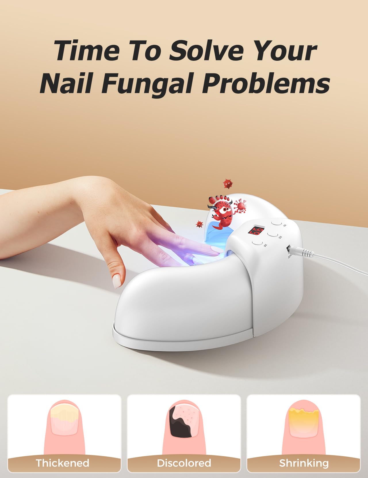 Professional Nail Fungus Light Treatment Device for Toenails & Fingernails - Safe Home Therapy for Onychomycosis, Damaged & Discolored Nails - Ideal for Daily Nail Care & Fungal Infection Prevention