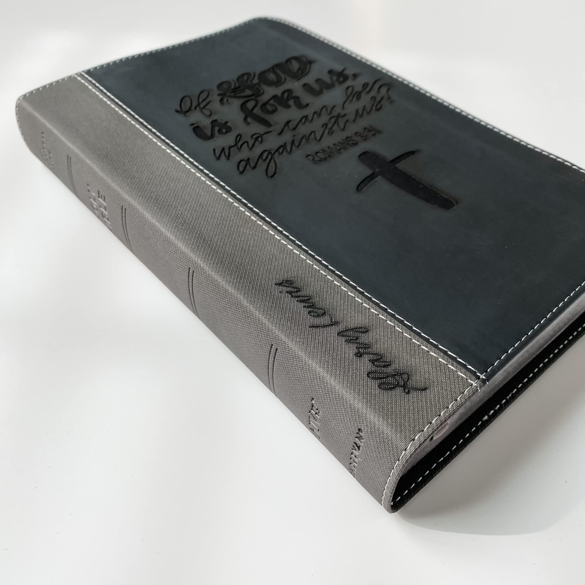Personalized NIV Black/Gray Leathersoft Bible with Hand Lettering & Laser Engraving - Custom Name Engraving Available - Perfect Gift for Weddings, Baptisms, Graduations & Birthdays - Ideal for Daily Devotion, Church Services & Special Occasions