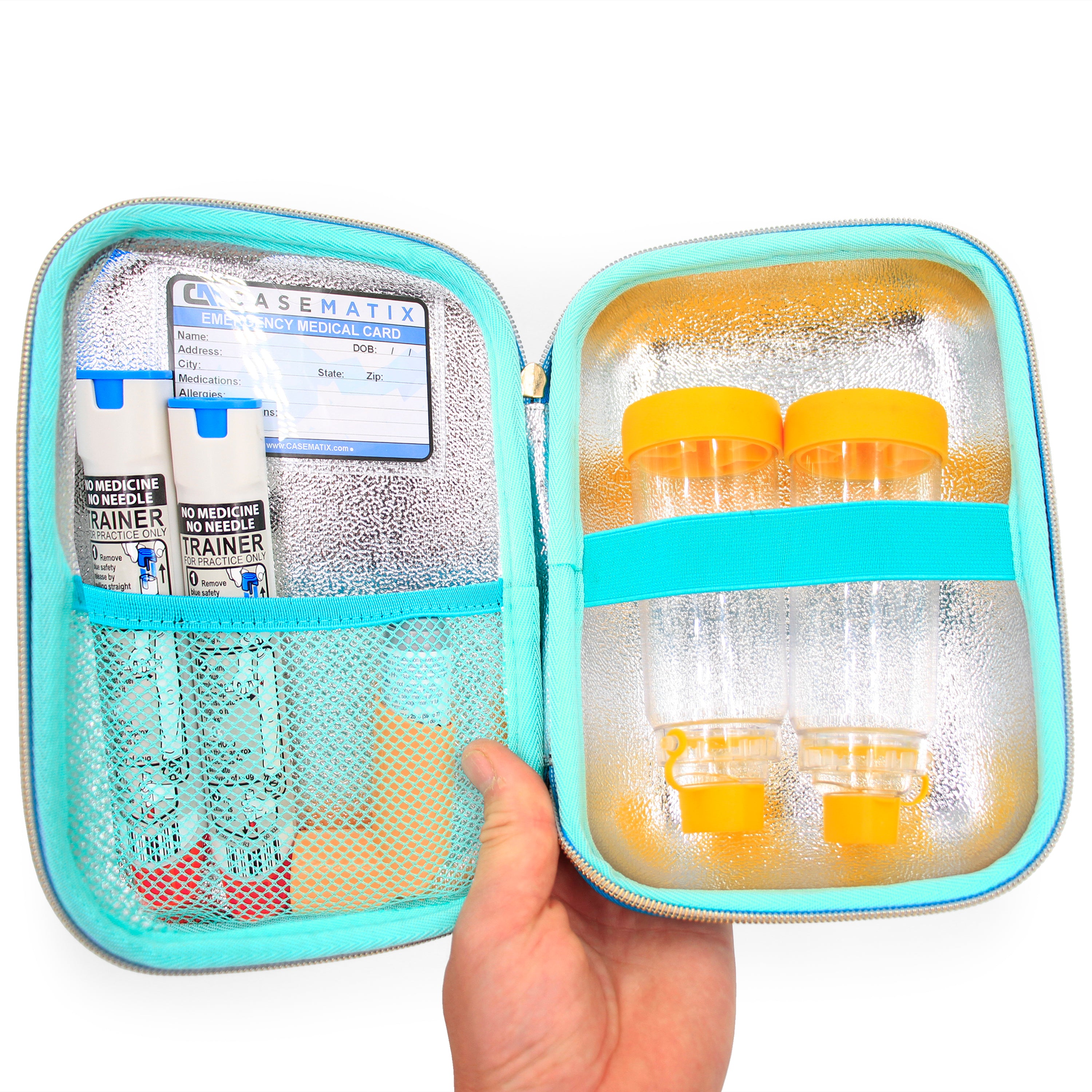 CASEMATIX 8 Turquoise Asthma Inhaler Travel Case - Fits Spacer, Mask & Accessories (Case Only) - Perfect for Air Travel, Outdoor Activities & Daily Protection
