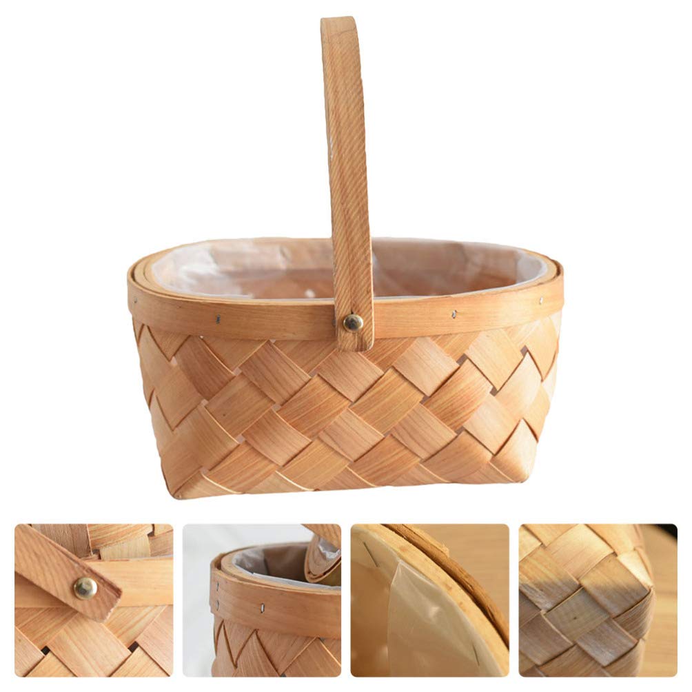 Bestoyard Natural Rattan Wicker Easter Basket with Handles - Wooden Storage Organizer for Home Decor, Easter Egg Hunt, Fall Harvest, Picnic, Wedding, Gardening & Rustic Party Decorations