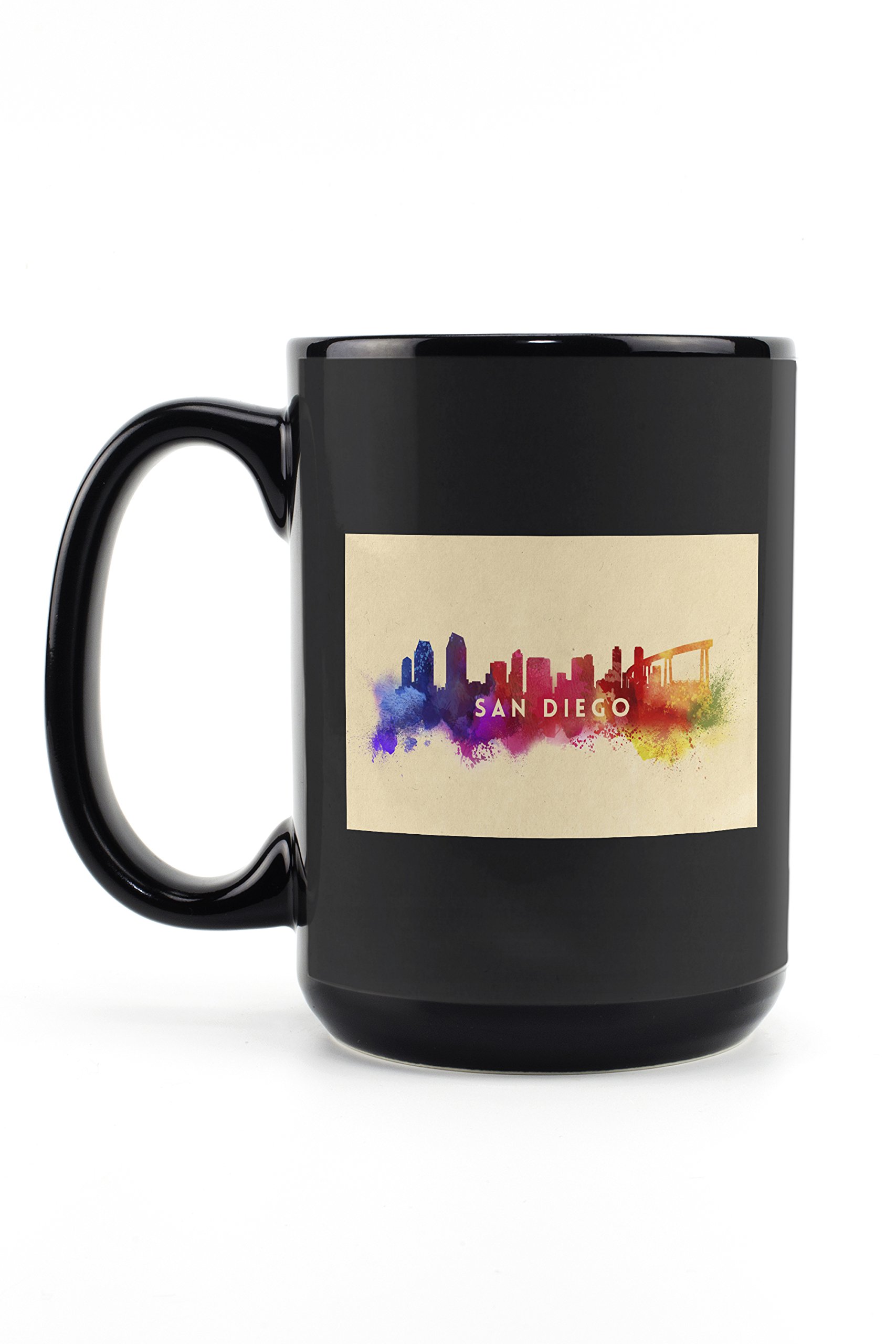 Lantern Press San Diego California Skyline Abstract Mug - 15oz Black Ceramic Coffee & Tea Cup, Dishwasher & Microwave Safe - Perfect for Home, Office & Gift Giving