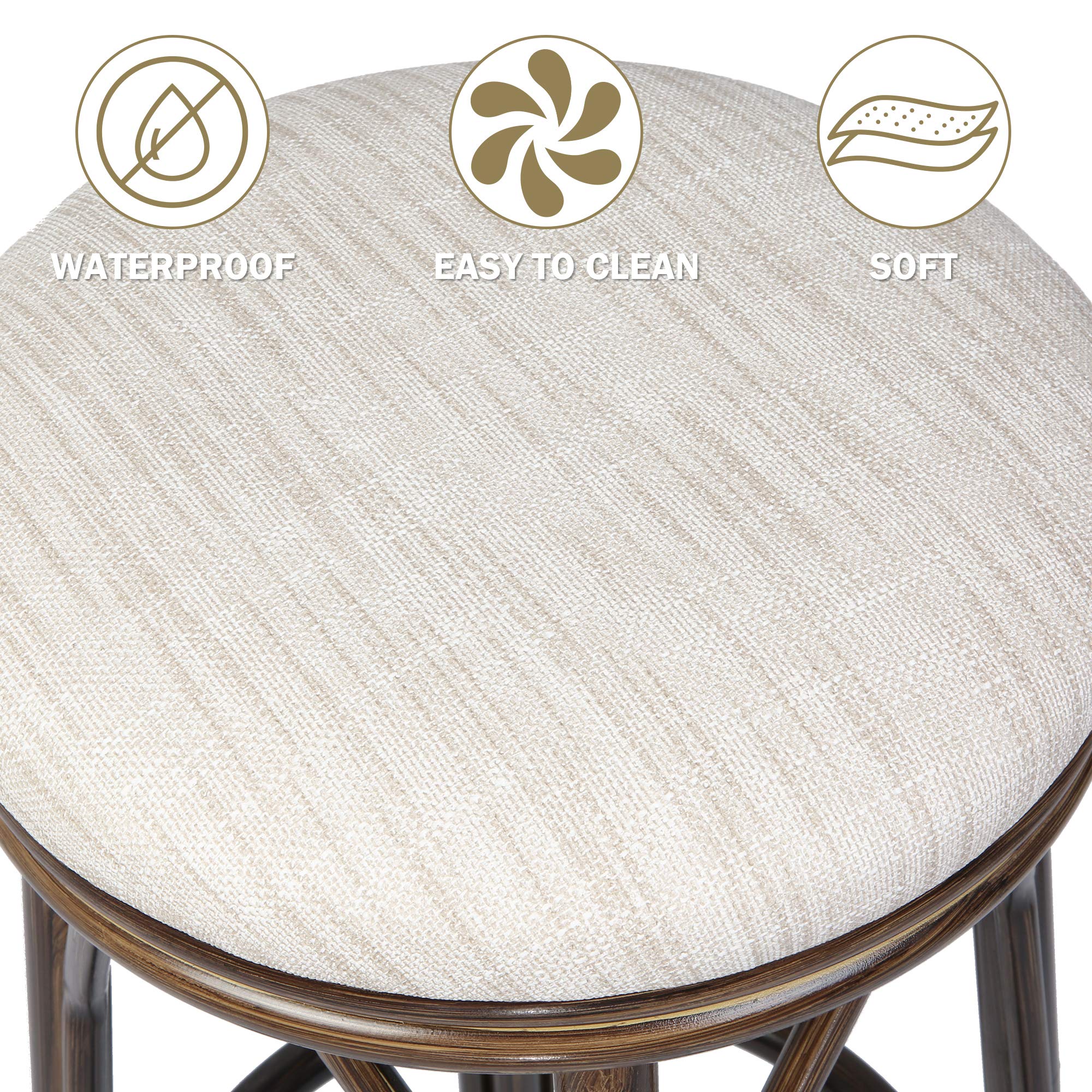 30'' Bar Stools Set of 2 - Aluminum Bar Stools with Round PU Leather Seat - Adjustable Height Counter Stools for Kitchen, Dining Room, Pub & Bistro - Indoor/Outdoor Use in White & Brown - Perfect for Home, Cafe & Patio Decor