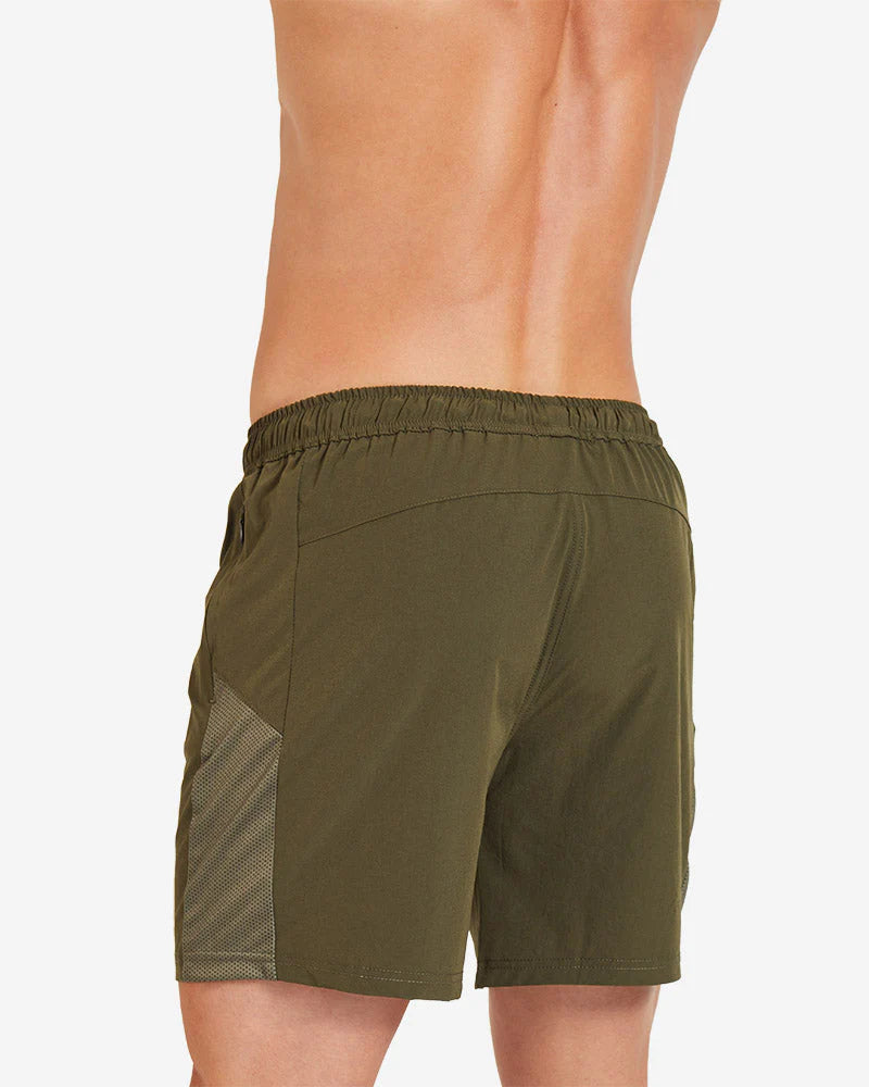 Teamm8 Level 6.5 Shorts - Khaki Green Men's Athletic Running Workout Shorts for Gym, Jogging & Outdoor Activities