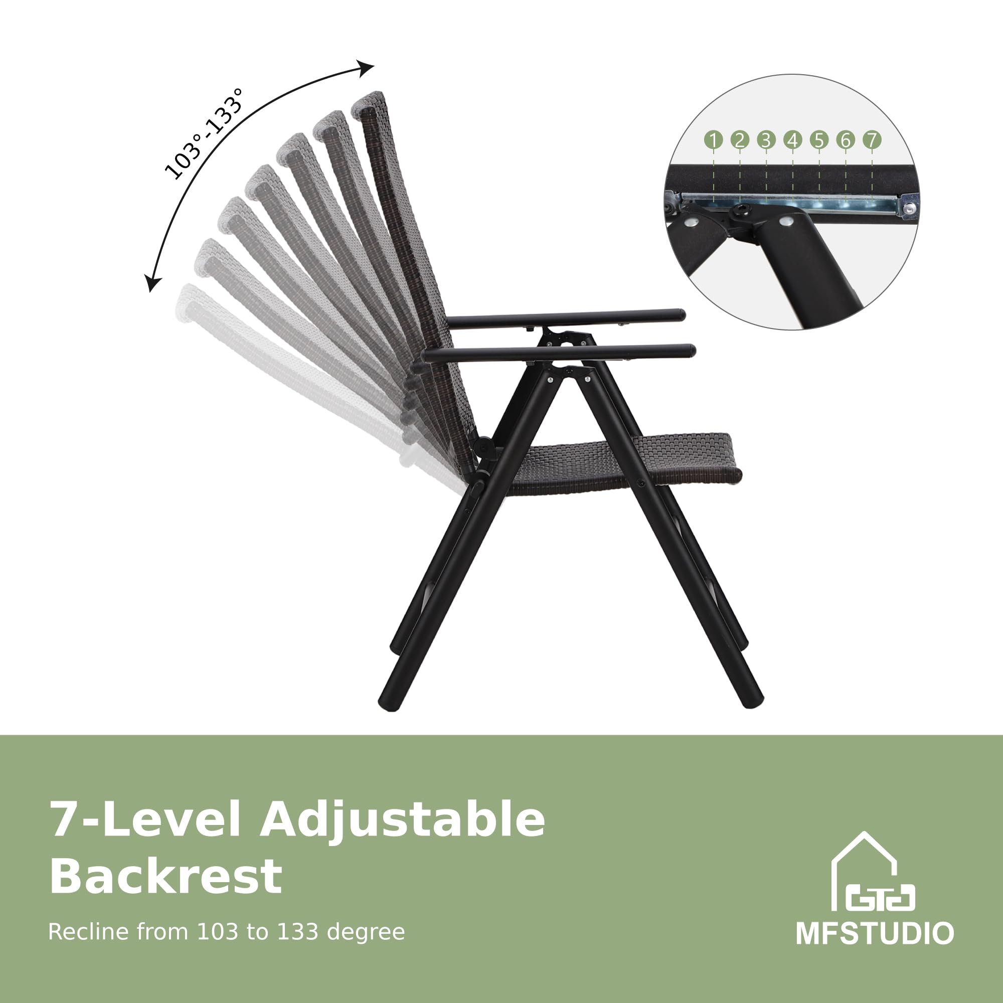 MFSTUDIO 2-Pack Outdoor Patio Folding Dining Chairs - Rattan Wicker Foldable Chairs Set for Garden, Poolside, Deck & Backyard - Weather-Resistant Patio Furniture for Outdoor Dining & Relaxation