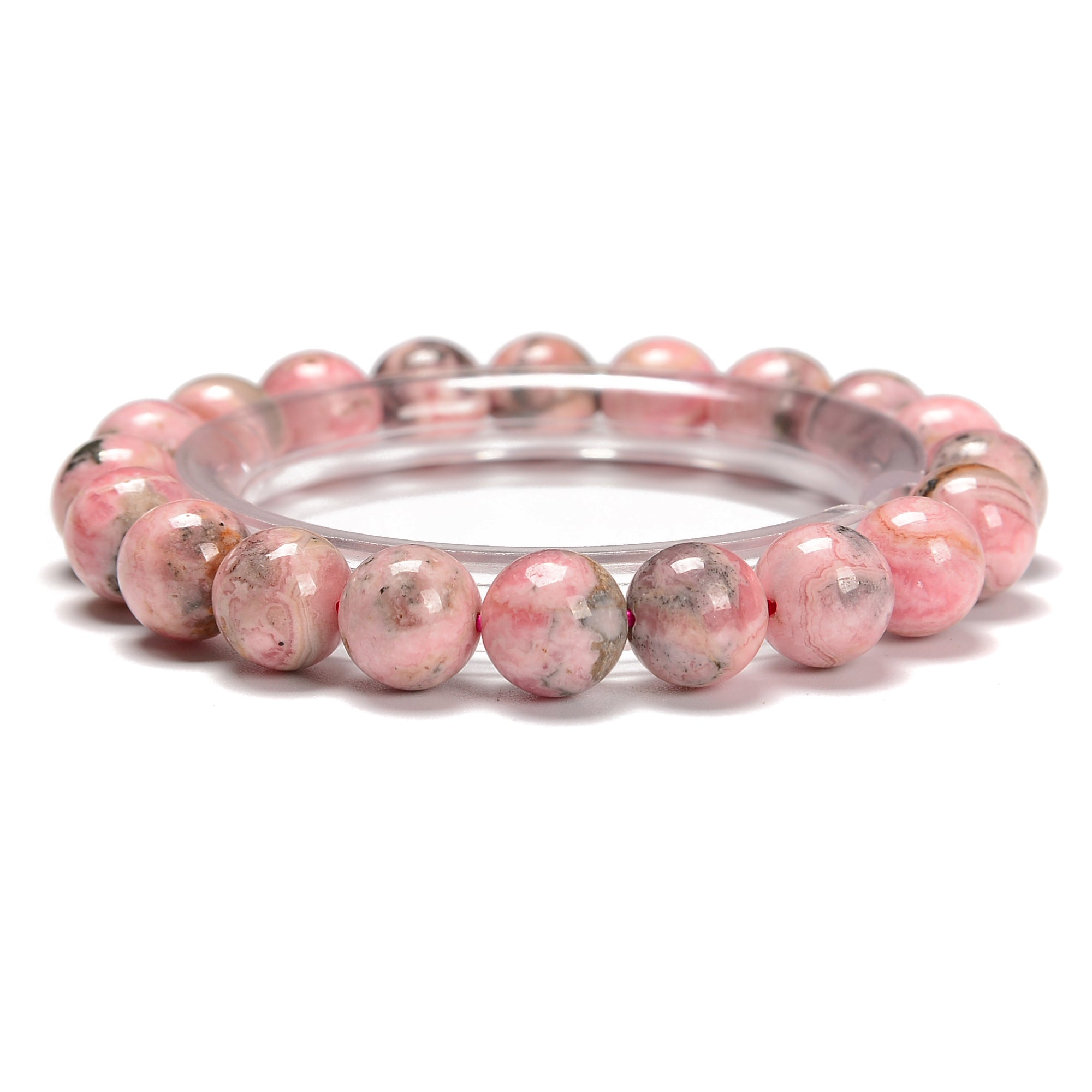 02 Rhodochrosite Round Beaded Bracelet - 9mm & 15mm Gemstone Beads - 7.5'' Adjustable Length - Handmade Healing Jewelry for Women - Perfect for Meditation, Yoga & Spiritual Gifts