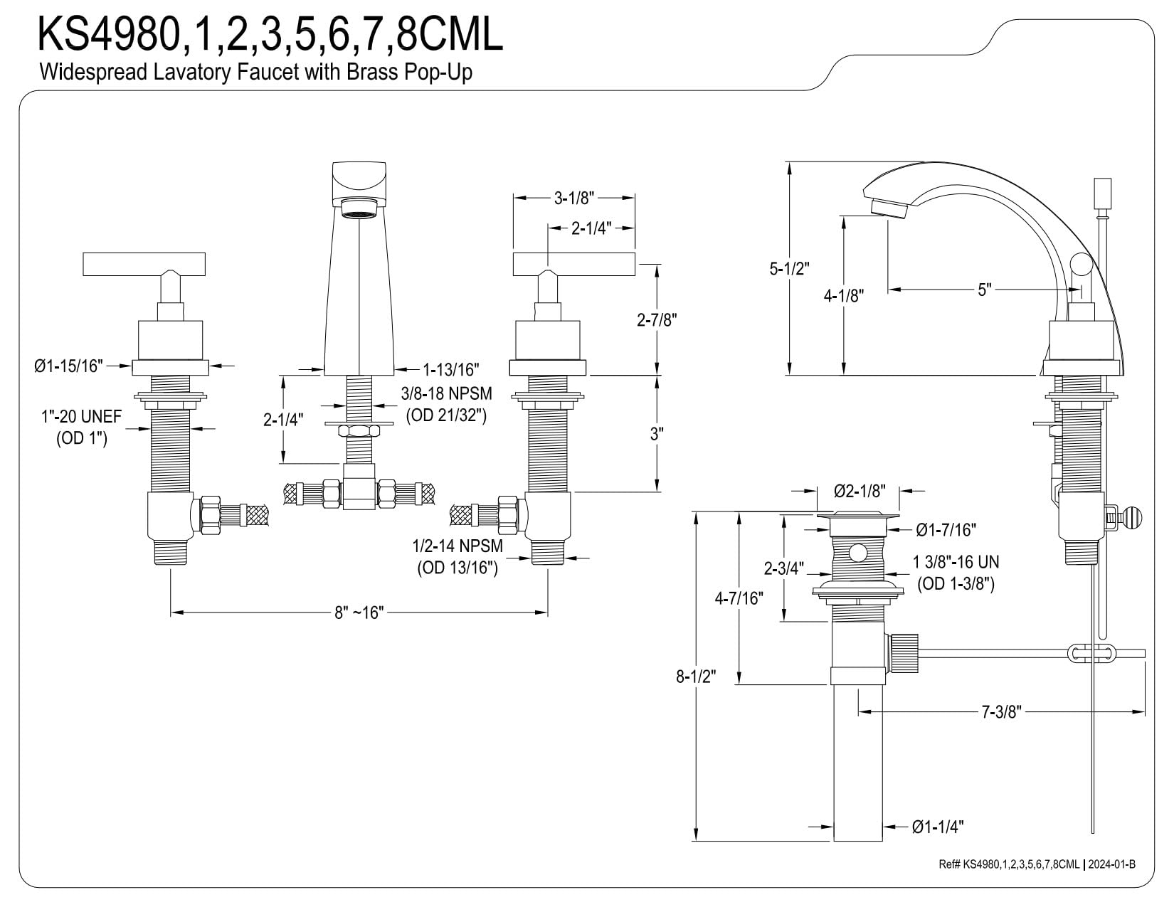 Kingston Brass KS4985CML Manhattan 8-Inch Widespread Bathroom Faucet - Oil Rubbed Bronze Finish - 5-Inch Spout Reach - Perfect for Modern Bathroom Vanities and Powder Rooms