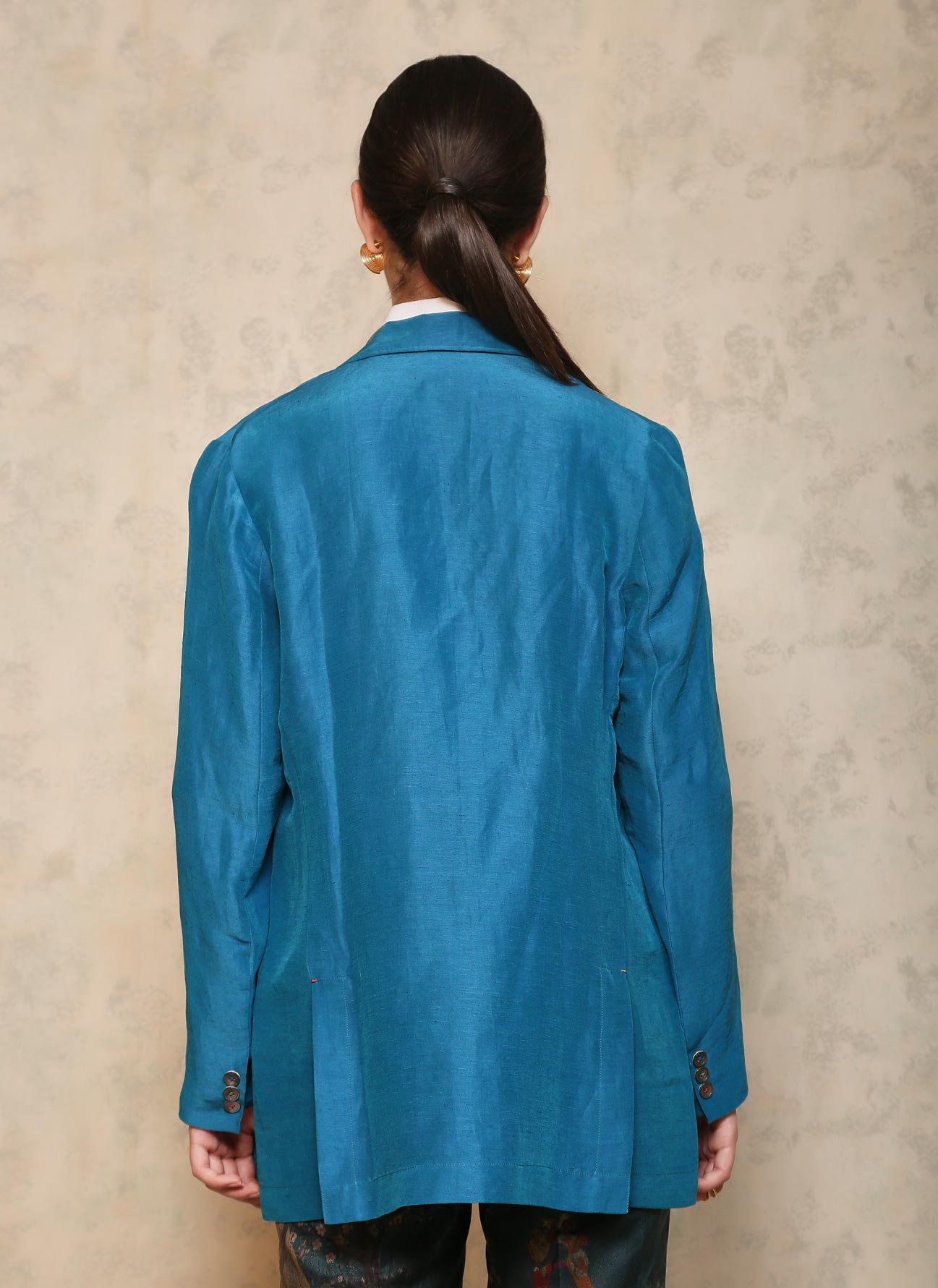 Rana Women's Turquoise Blazer - Satin Silk Linen Blend Jacket for Office, Wedding & Special Occasions