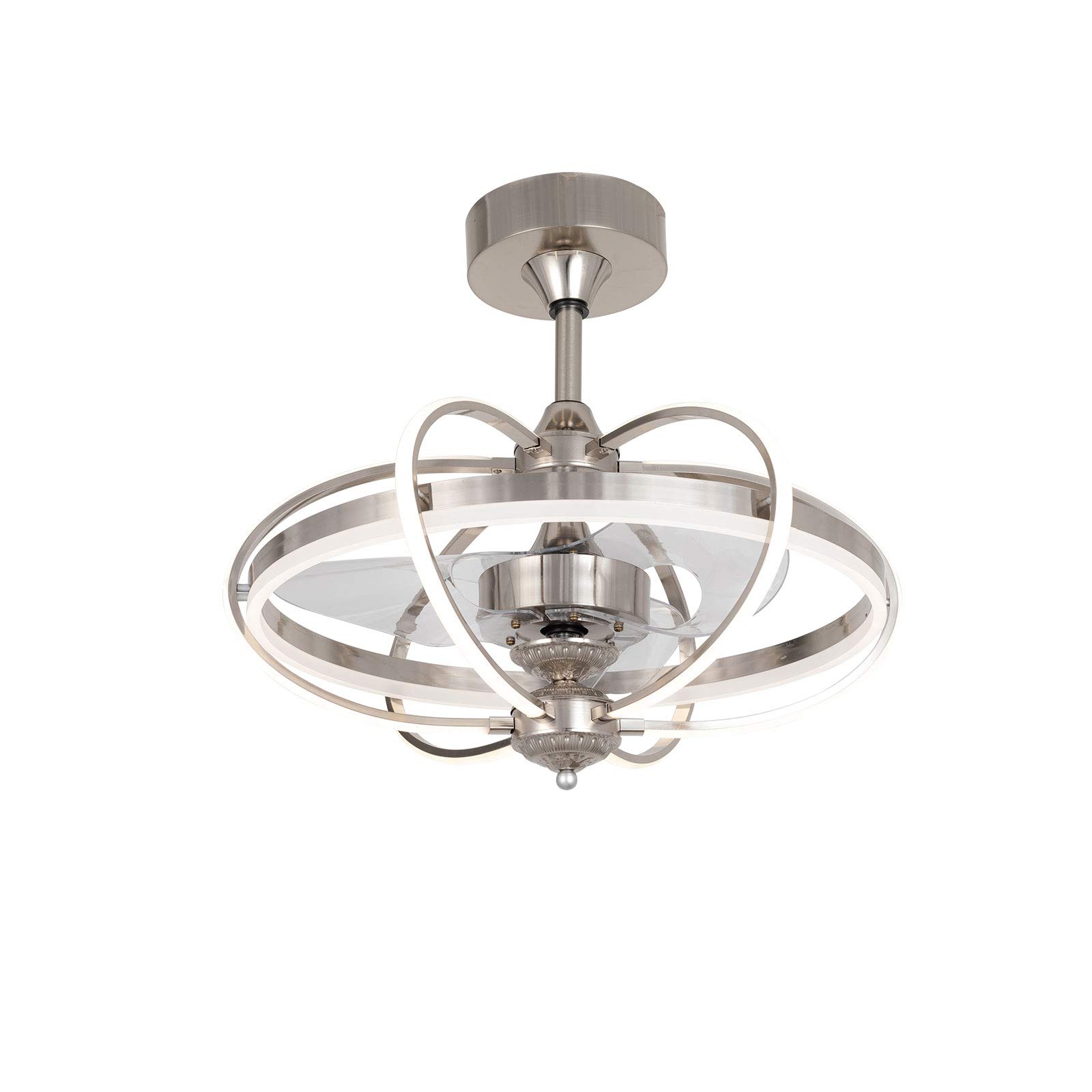 23 Inch LED Ceiling Fan with Lights - Modern Acrylic Hanging Chandelier Fan, 3 Speed Settings & Color Changing, Perfect for Bedroom, Living Room, Dining Room (Sand Nickel Finish) - Create a Stylish & Comfortable Atmosphere