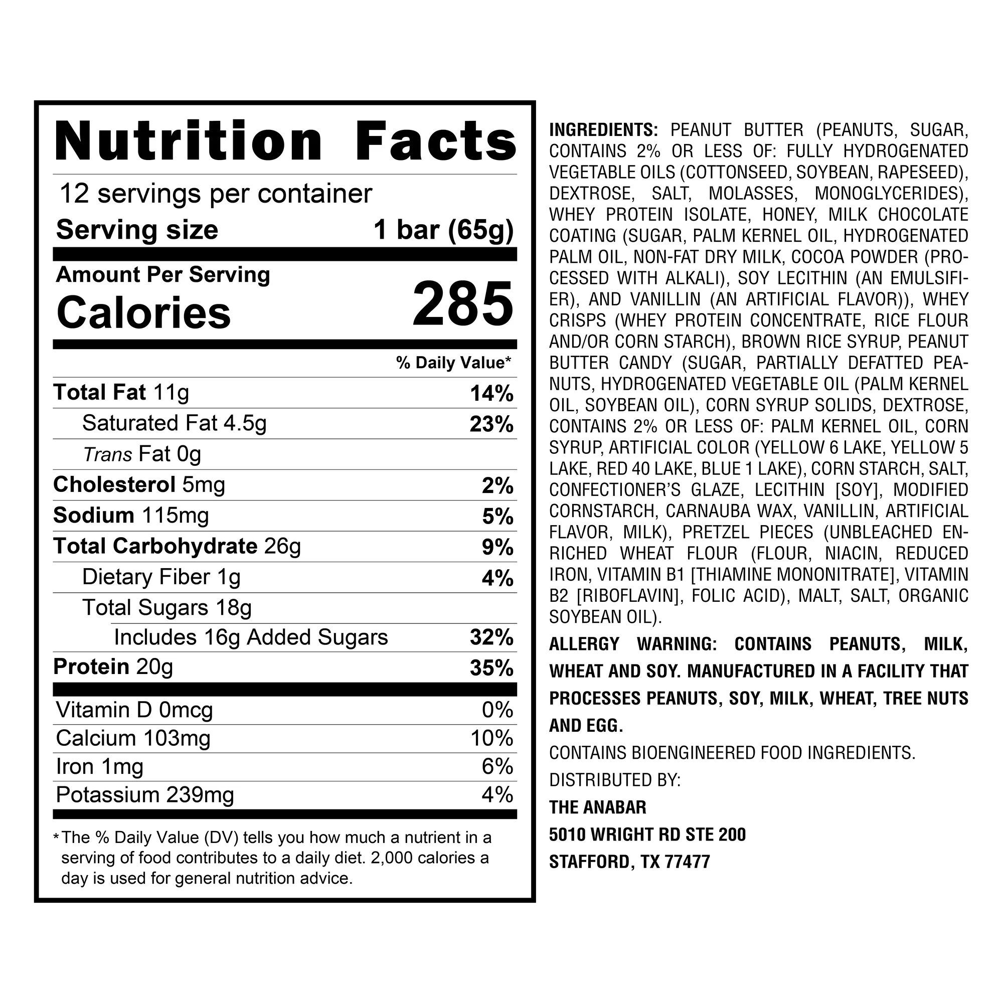 Anabar High Protein Bar - 20g Protein, Low Sugar, Gluten Free Snacks for Energy & Muscle Recovery - Perfect for Gym, Hiking & On-the-Go Nutrition