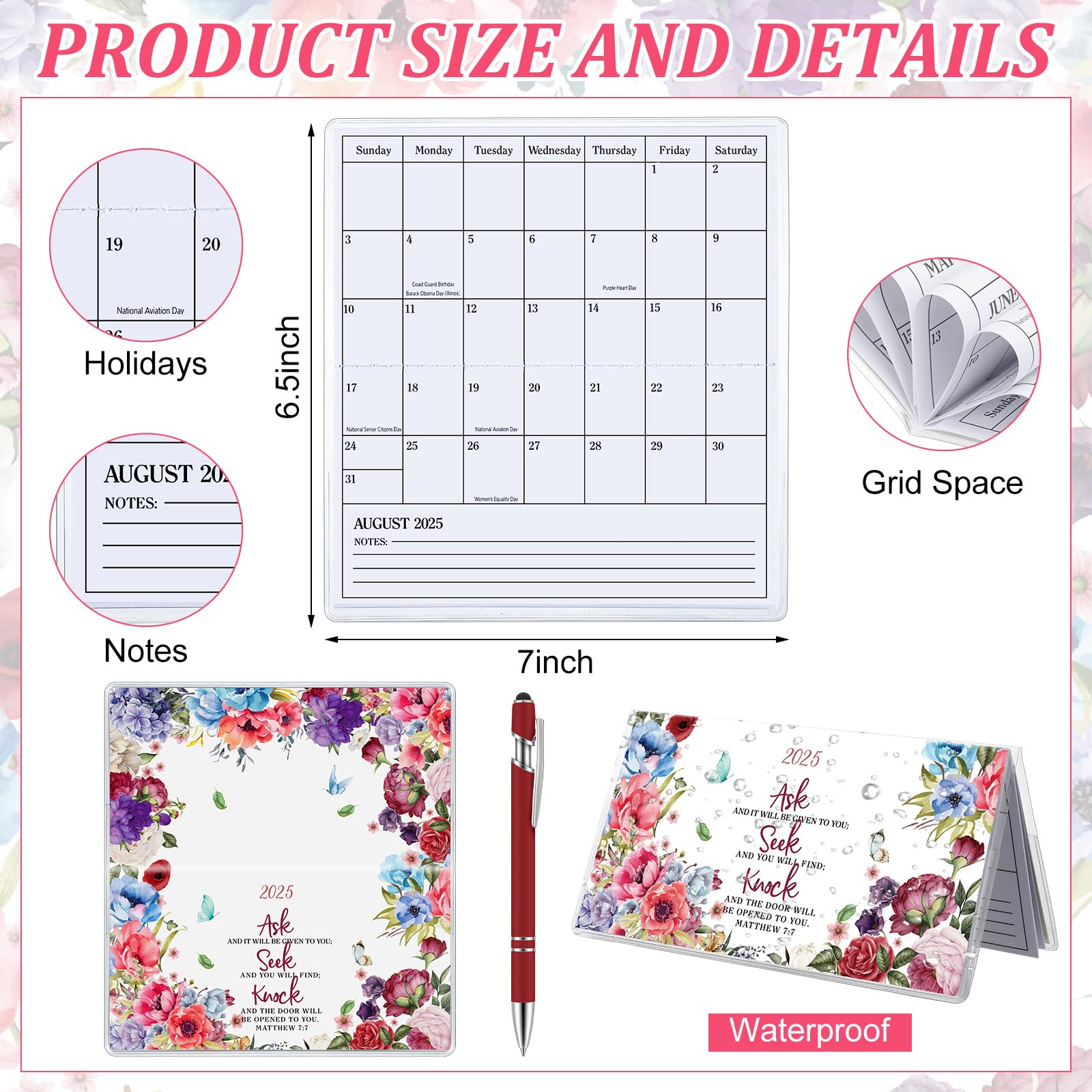 Gueevin 2025 Small Pocket Planner - Weekly & Monthly Organizer with Pen, Compact Purse Calendar for Women, Perfect Christmas & New Year Gift (Wine Red, Bible Size) - Ideal for Daily Scheduling, Journaling, Bible Study & Gift Giving