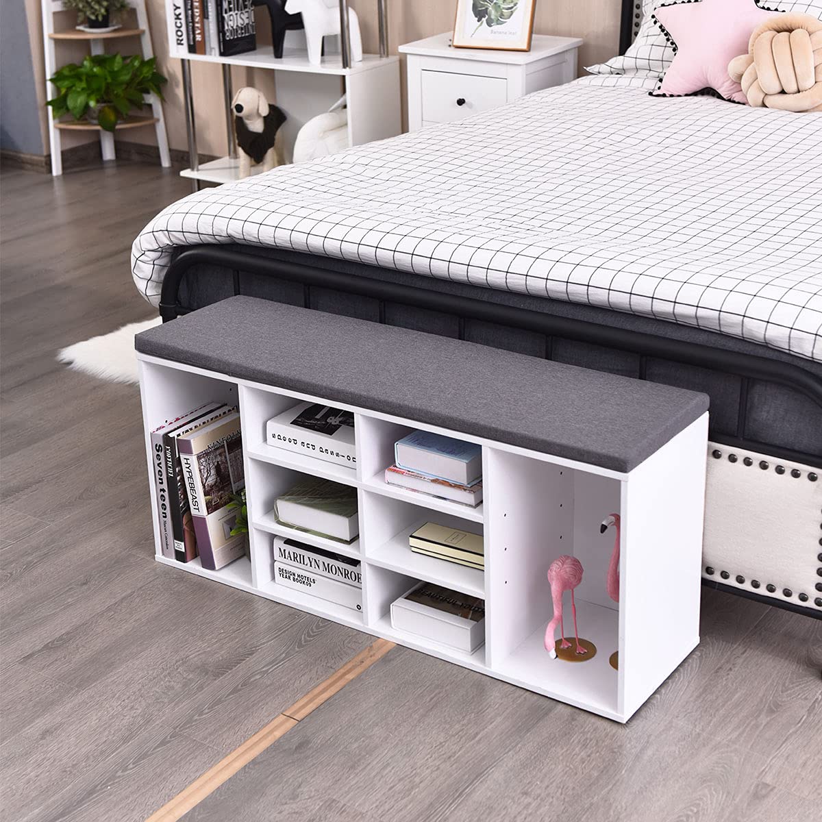 White Storage Bench with Seat - Multi-Purpose Entryway, Bedroom & Living Room Organizer - Perfect for Shoes, Blankets & Home Decor