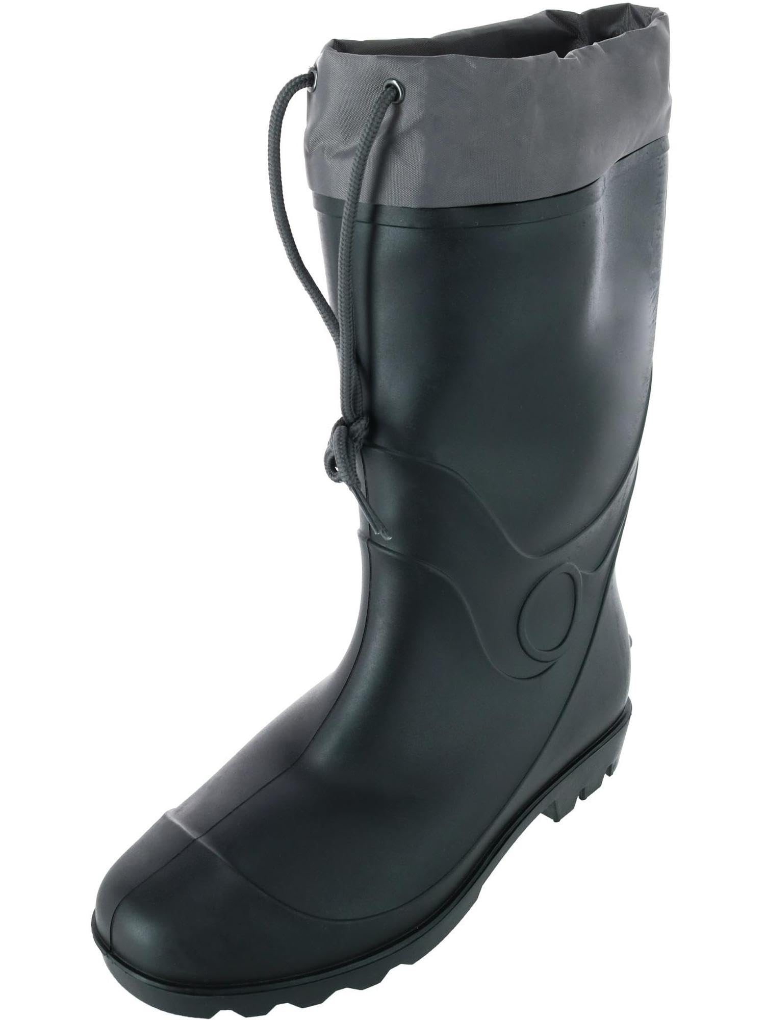 Waterproof Men's Black Rain Boots - 13.5 Inch Height with Adjustable Drawstring - Perfect for Outdoor Work, Hiking & Wet Weather Protection