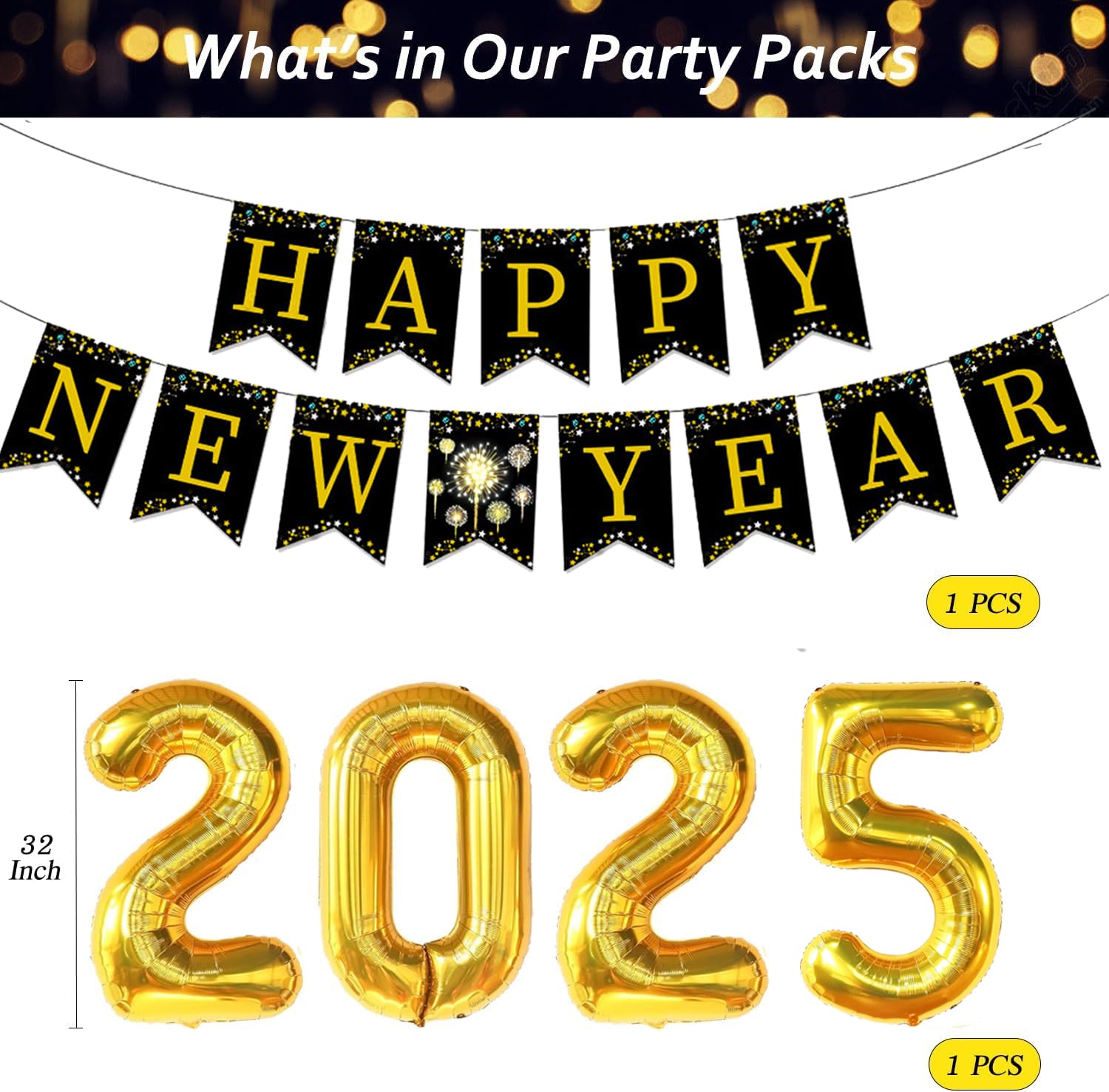 2025 Black & Gold New Year Party Decorations Set - Balloons, Banner, Hanging Swirls & Curtains for New Year's Eve Celebrations | Elegant Holiday Home & Office Decor