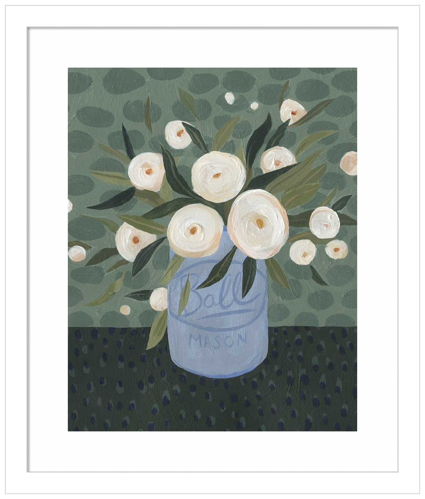 Amanti Art Mason Jar Bouquet III by Emma Scarvey - Wood Framed Wall Art Print 15x17 Inches - Svelte White Frame - Perfect for Farmhouse, Kitchen & Bathroom Decor
