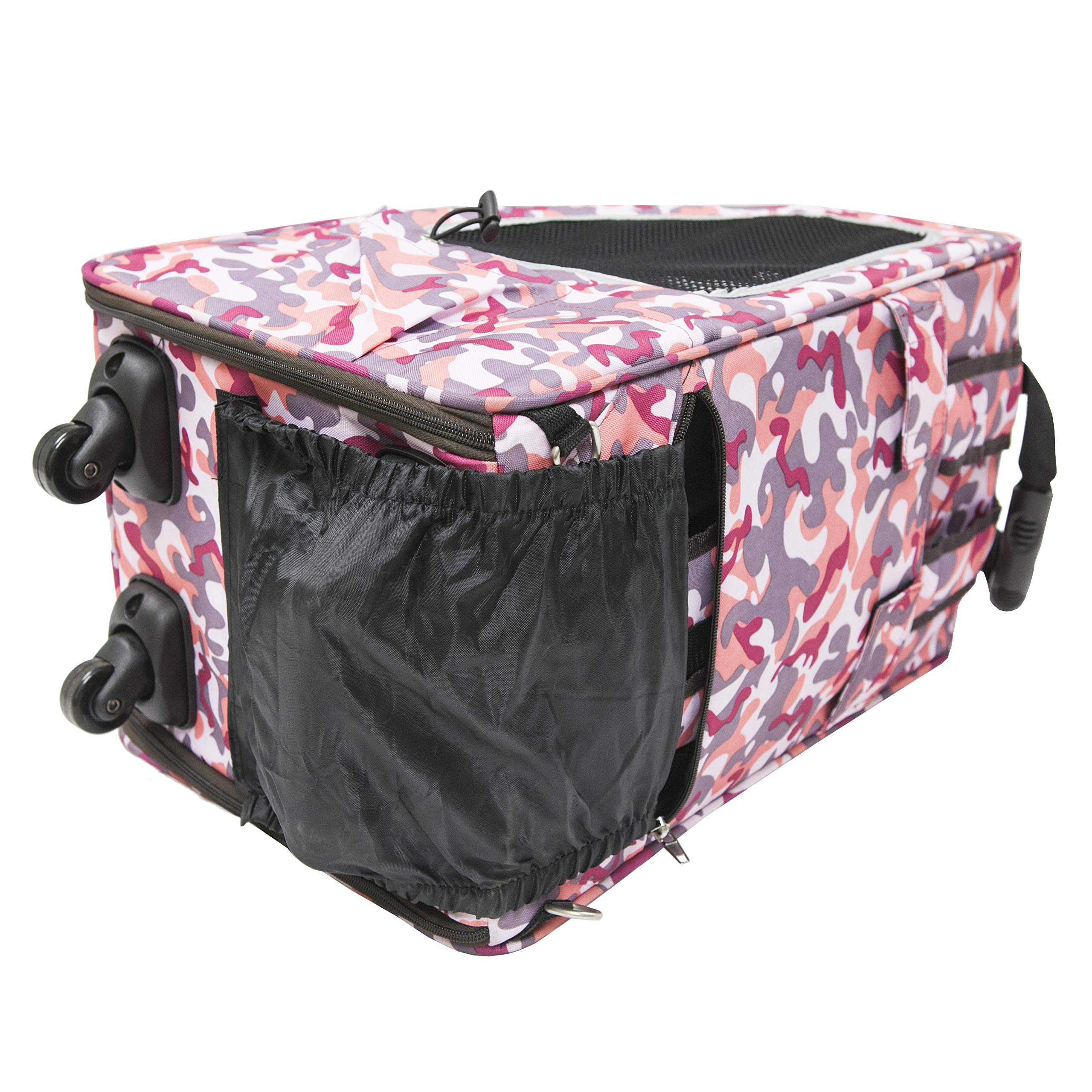 Petique Pink Camo 5-in-1 Complete Travel System with Pet Carrier & Stroller for Small Dogs & Cats | Portable for Car, Airplane & Outdoor Adventures