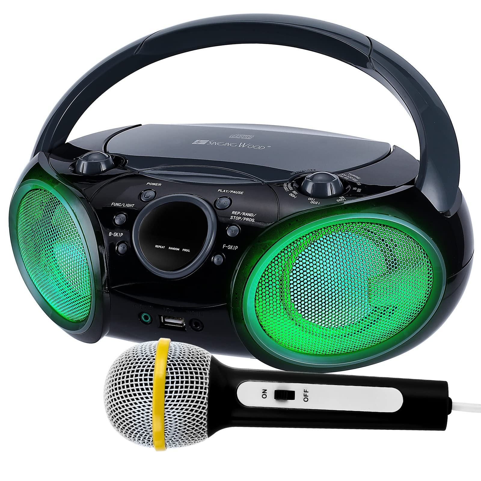 SingingWood NP030AB-GK Portable Bluetooth Karaoke System with CD Player, AM/FM Radio, Headphone Jack - AC/Battery Powered Boombox for Home Parties, Outdoor Gatherings & Travel Entertainment (Black)