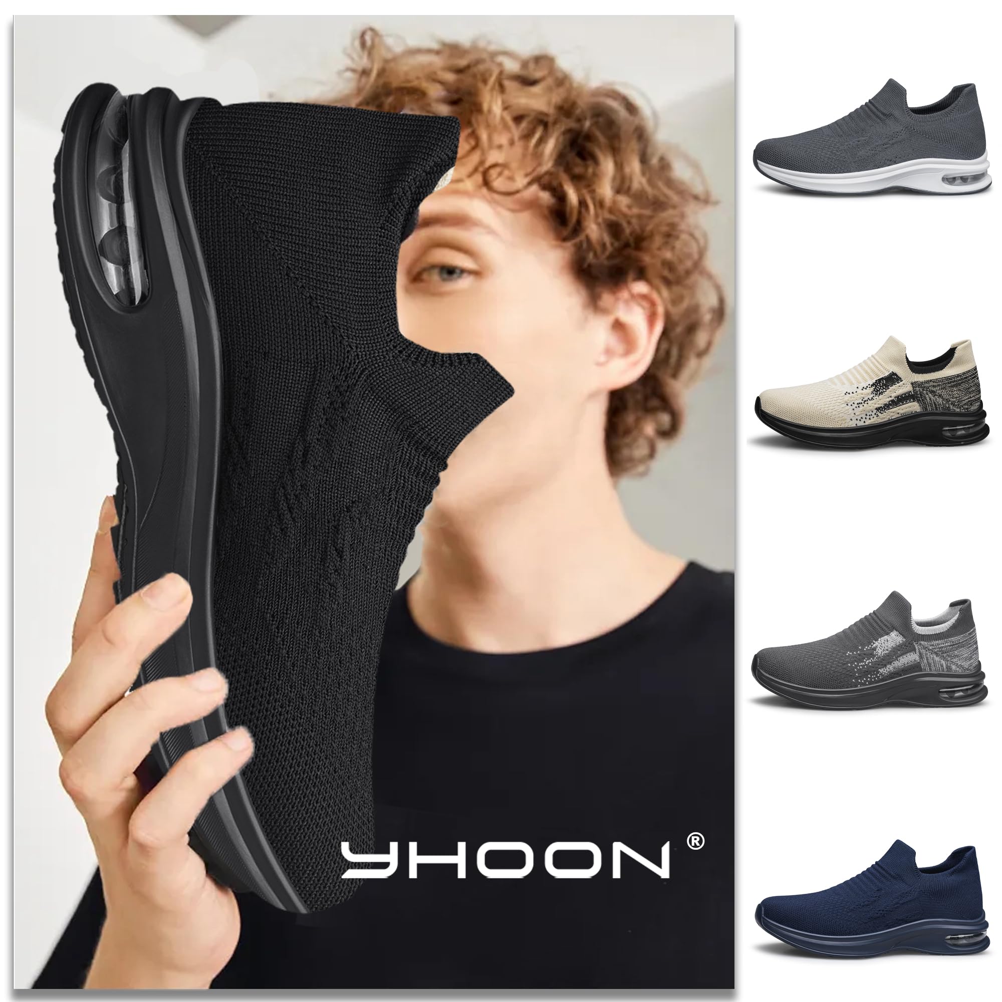 **YHOON Men's Slip-On Walking Shoes - Lightweight Running Sneakers for Workout, Gym & Tennis - Comfortable Athletic Shoes for Casual Wear & Daily Activities**
