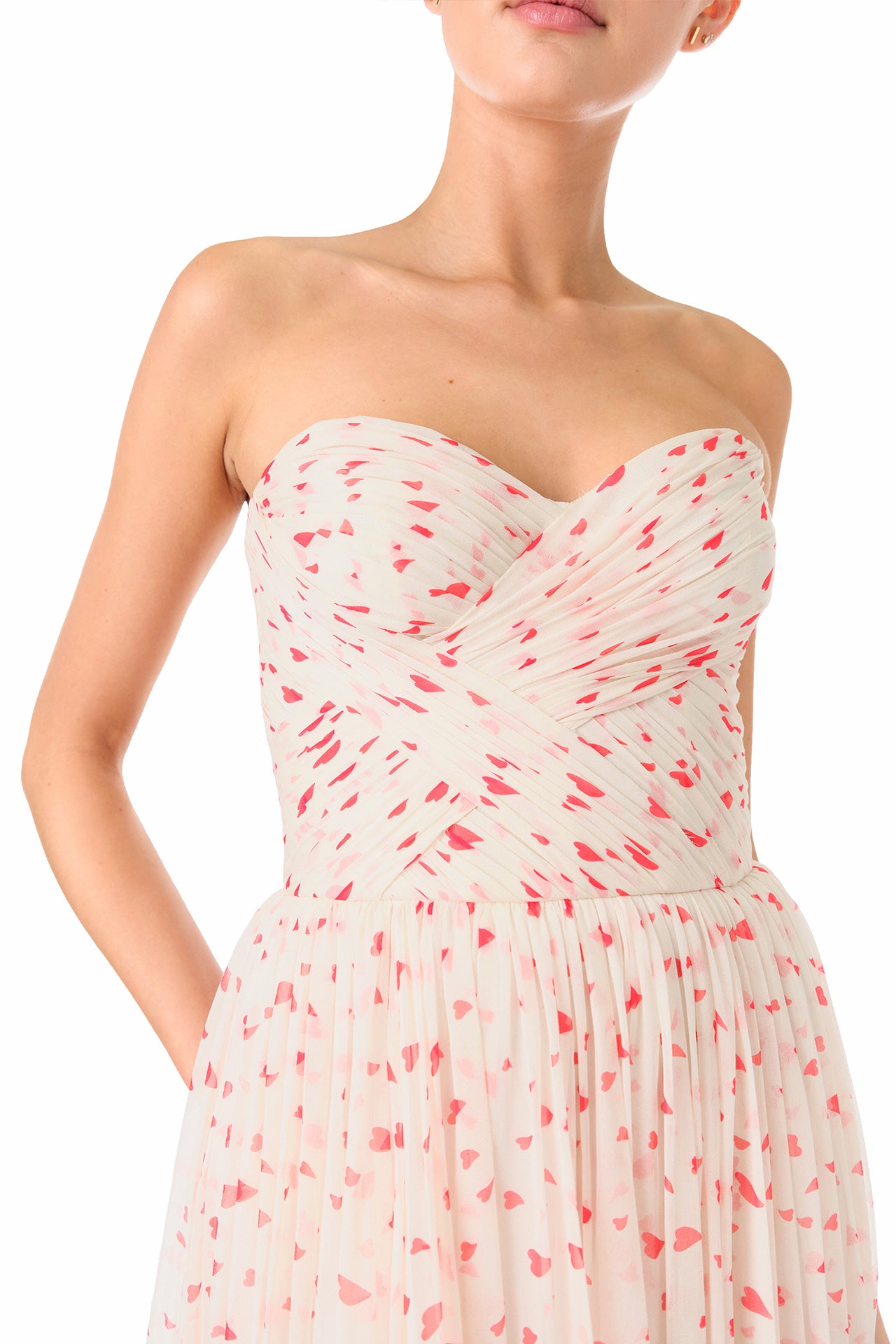 Elegant Heart Print Chiffon Gown for Women - Flowy Long Evening Dress for Prom, Party & Special Occasions