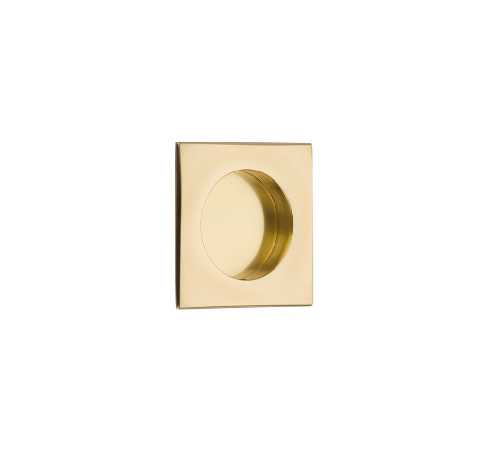 Square Flush Solid Brass Recessed Door Pull 2.5 Inch - Polished Brass Cabinet Handle for Kitchen, Bathroom & Furniture Hardware