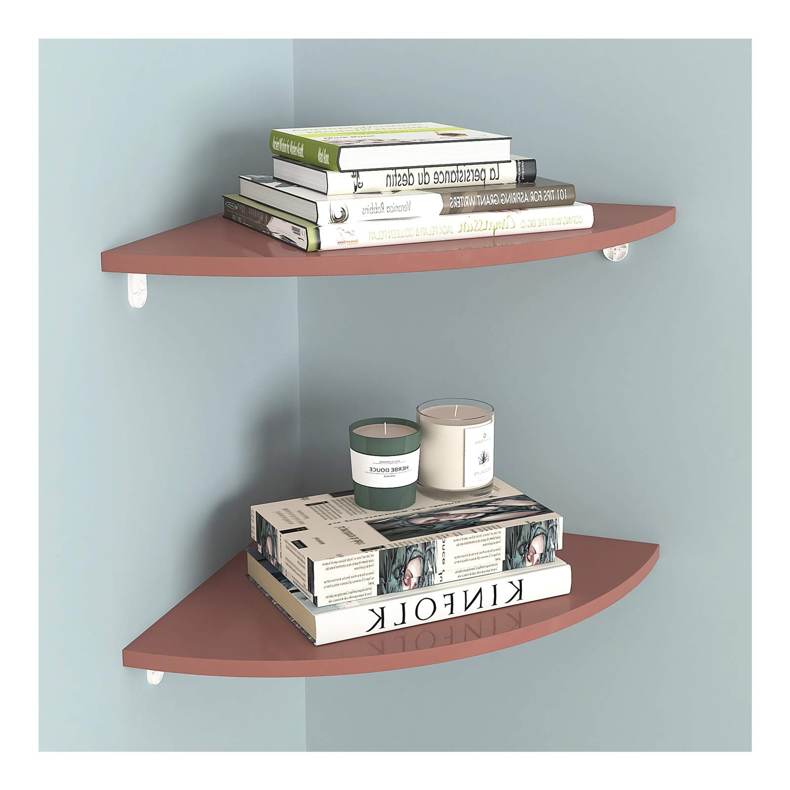 2-Pack Brown PVC Floating Corner Bookshelves - Wall-Mounted Storage Rack for Books, Decor & Essentials | Perfect for Bathroom, Bedroom, Living Room, Kitchen & Office Organization
