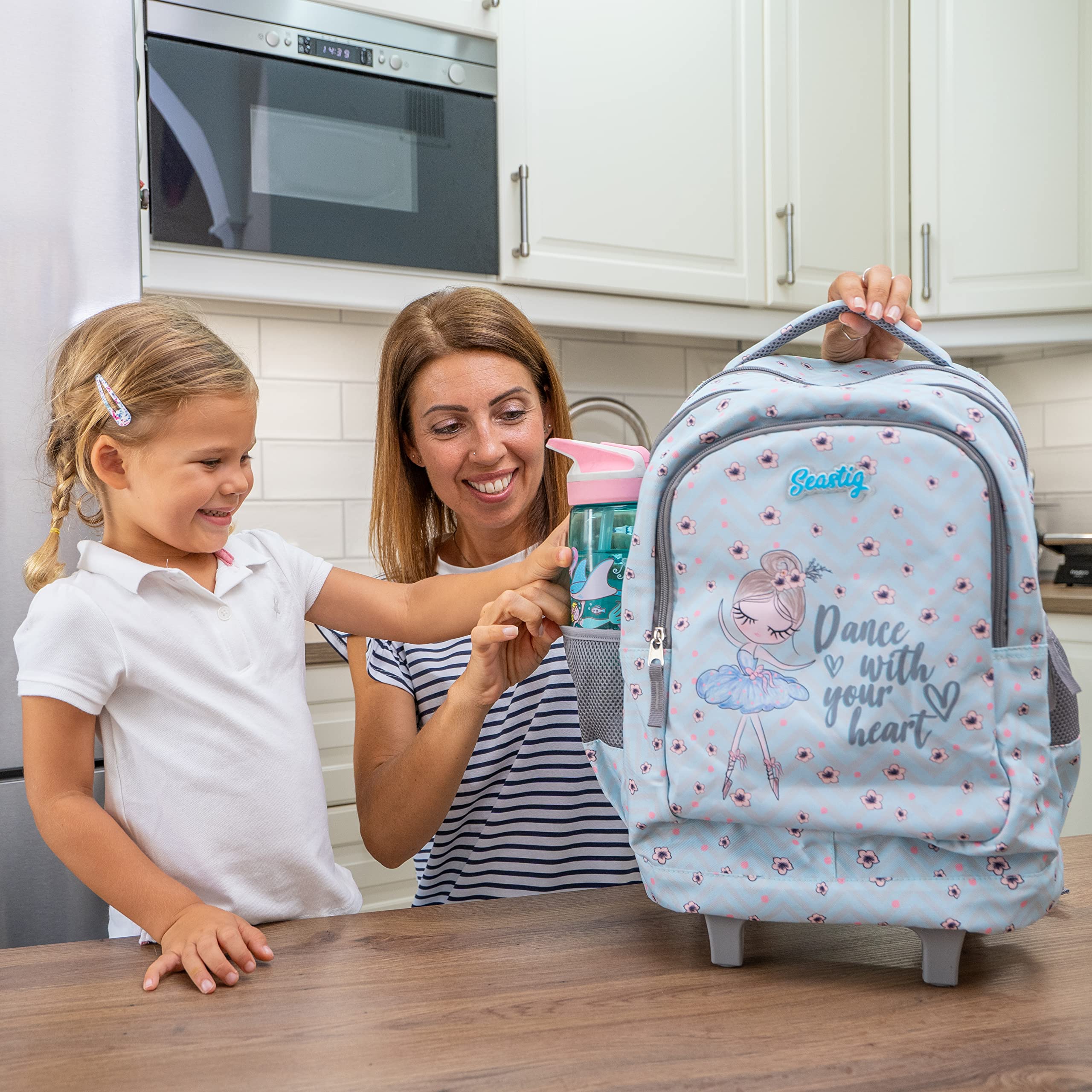 Seastig 18 Inch Kids Rolling Backpack with Double Handle & Wheels - Durable Wheeled School Backpack for Boys and Girls, Perfect for Travel, School, and Daily Use
