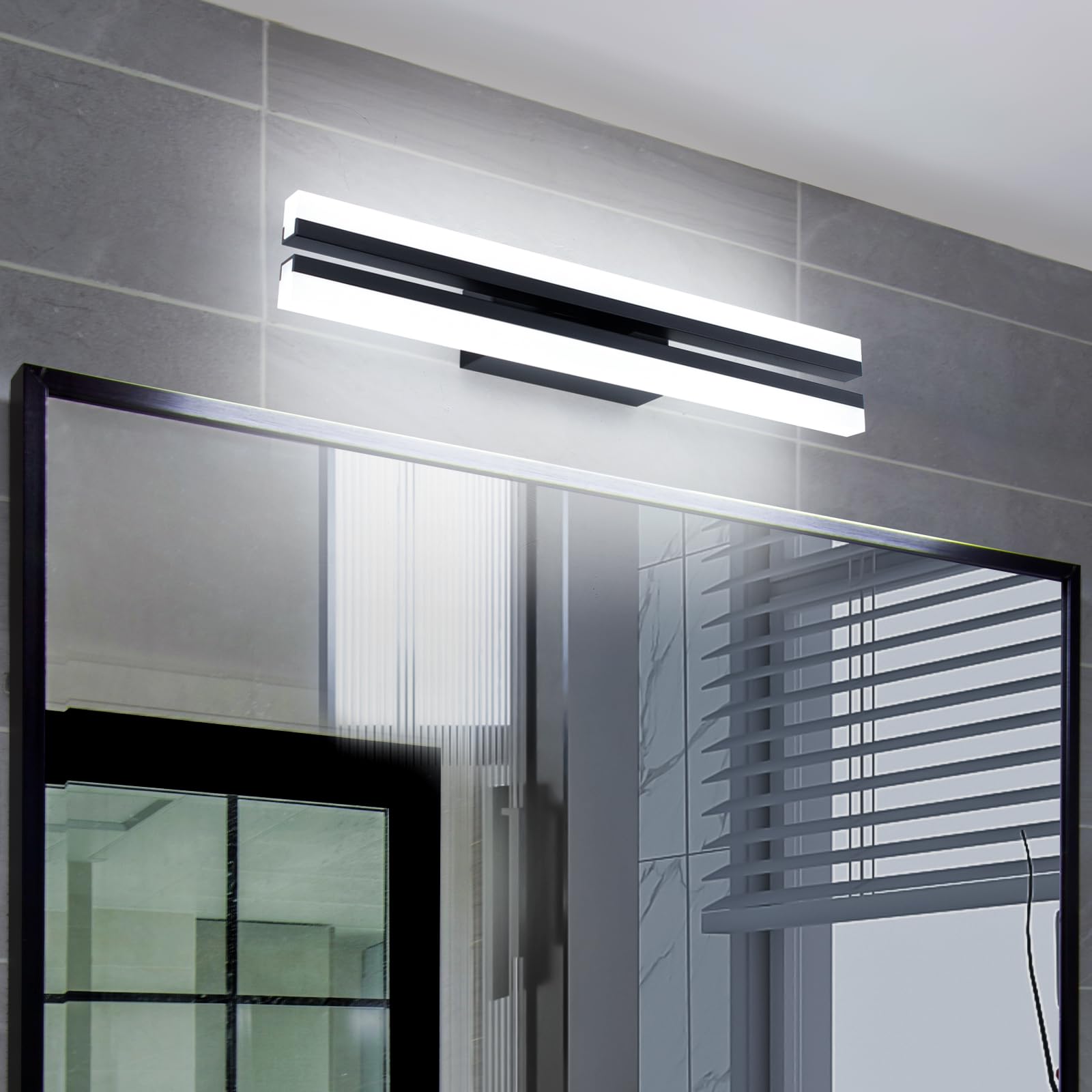 MantoLite 40cm 12W Super Bright LED Wall Light - IP44 Waterproof Mirror Spotlight, 6000K Cool White, Black Modern Interior Lighting for Living Room, Bedroom & Hallway