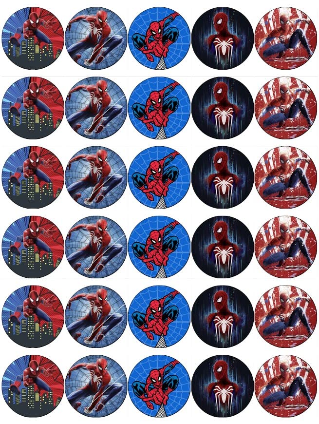 30 Spiderman Edible Wafer Paper Cake Toppers - Superhero Birthday Party Decorations for Kids, Cupcakes, Cookies & Desserts