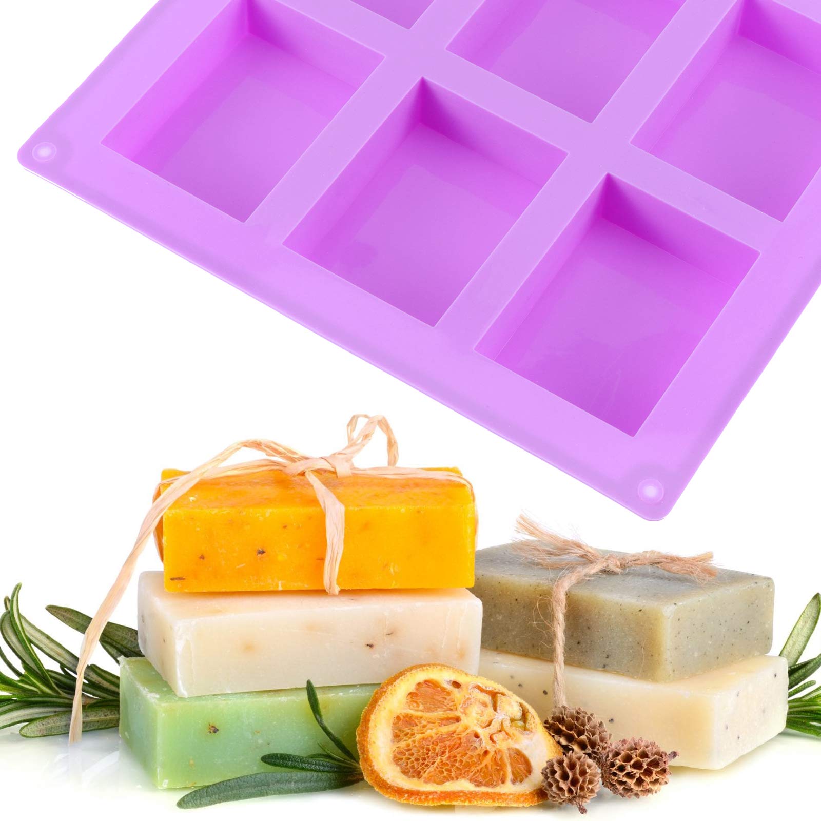 KINJOEK 6-Pack 36 Cavity Rectangular Silicone Soap Molds - Purple DIY Soap Making Molds for Handmade Soap, Candles & Baking - Perfect for Crafting, Gifts & Home Spa