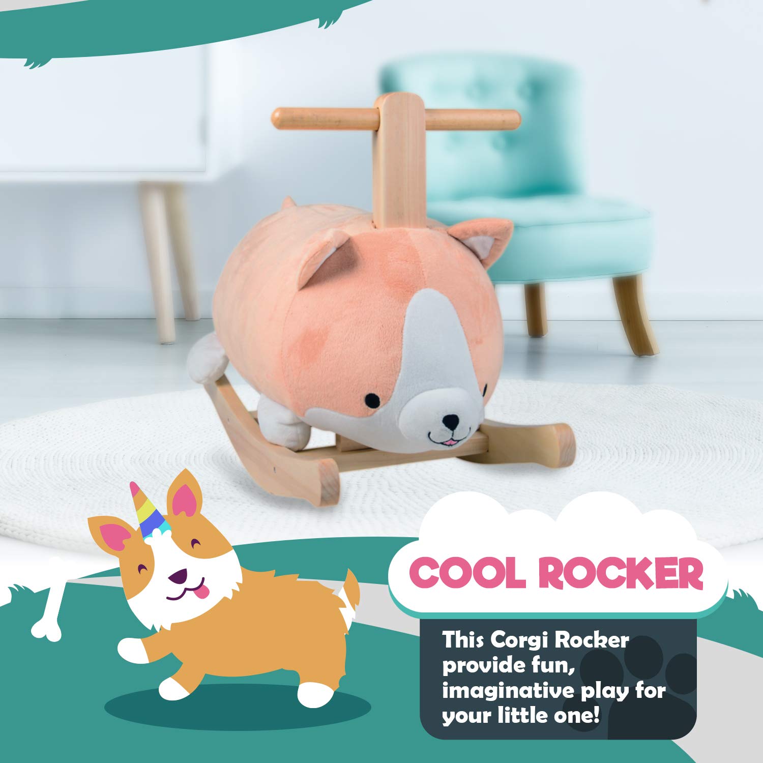 Corgi Dog Rocker - Adorable Wooden Rocking Toy for Kids & Pets | Perfect for Playtime, Nursery Decor & Gift Giving