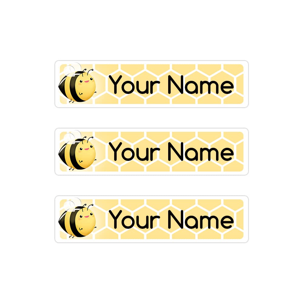 Peel & Stick Waterproof Name Labels - 36 Large Customizable Labels with Bee Design | Perfect for Kids School Supplies, Lunch Boxes & Water Bottles