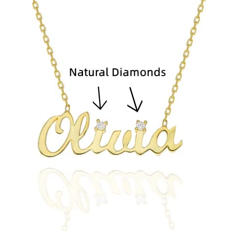 Custom Name Necklace with Natural Diamond - Crown Heart Birthstone Initial Pendant in 925 Sterling Silver (Yellow/White/Rose Gold) | Personalized Dainty Jewelry for Women | Perfect Christmas, Birthday, Anniversary, Valentine's Day, Graduation & Mother's Day Gift for Her, Wife, Mom, Girlfriend or Sister | Great for Everyday Wear, Date Nights & Special Occasions