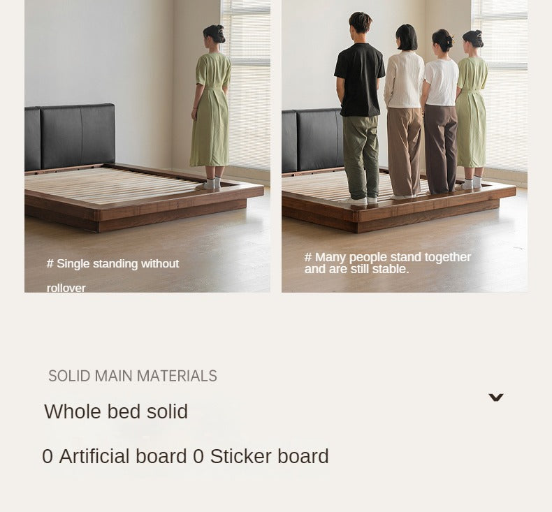 Premium Black Walnut Solid Wood Leather Upholstered Floating Bed Frame - Modern Platform Bed for Bedroom, Guest Room, or Master Suite