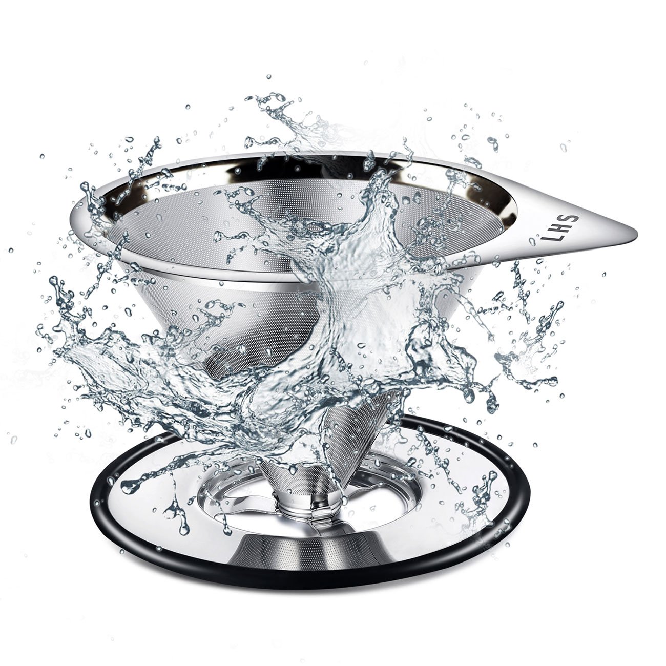 Premium Stainless Steel Pour Over Coffee Dripper - Reusable Metal Cone Filter for 1-4 Cups | Paperless Single Cup Coffee Maker with Non-Slip Stand & Cleaning Brush | Perfect for Home, Office & Camping Brewing