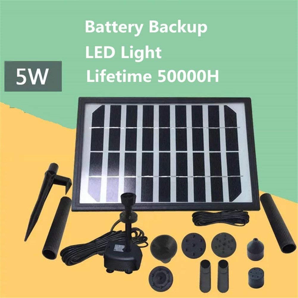 GQQG 9V/5W Solar Powered Water Pump Kit with Battery Backup & LED Light - 220L/H Solar Bird Bath Fountain Pump, Solar Panel Fountain Kit (Light Green) - Perfect for Garden Decor, Bird Baths, Ponds & Outdoor Water Features