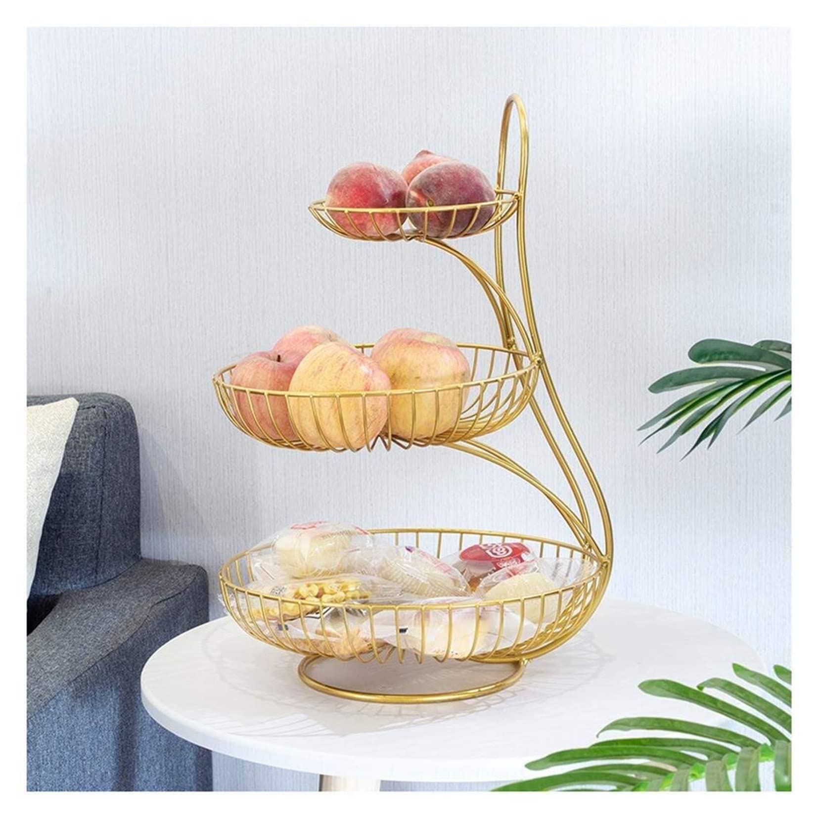 PTATT 3-Tier Golden Metal Wire Baskets - Kitchen Countertop Fruit Vegetable Storage Organizer for Snack Can Production - Perfect for Pantry Organization, Countertop Display & Home Decor